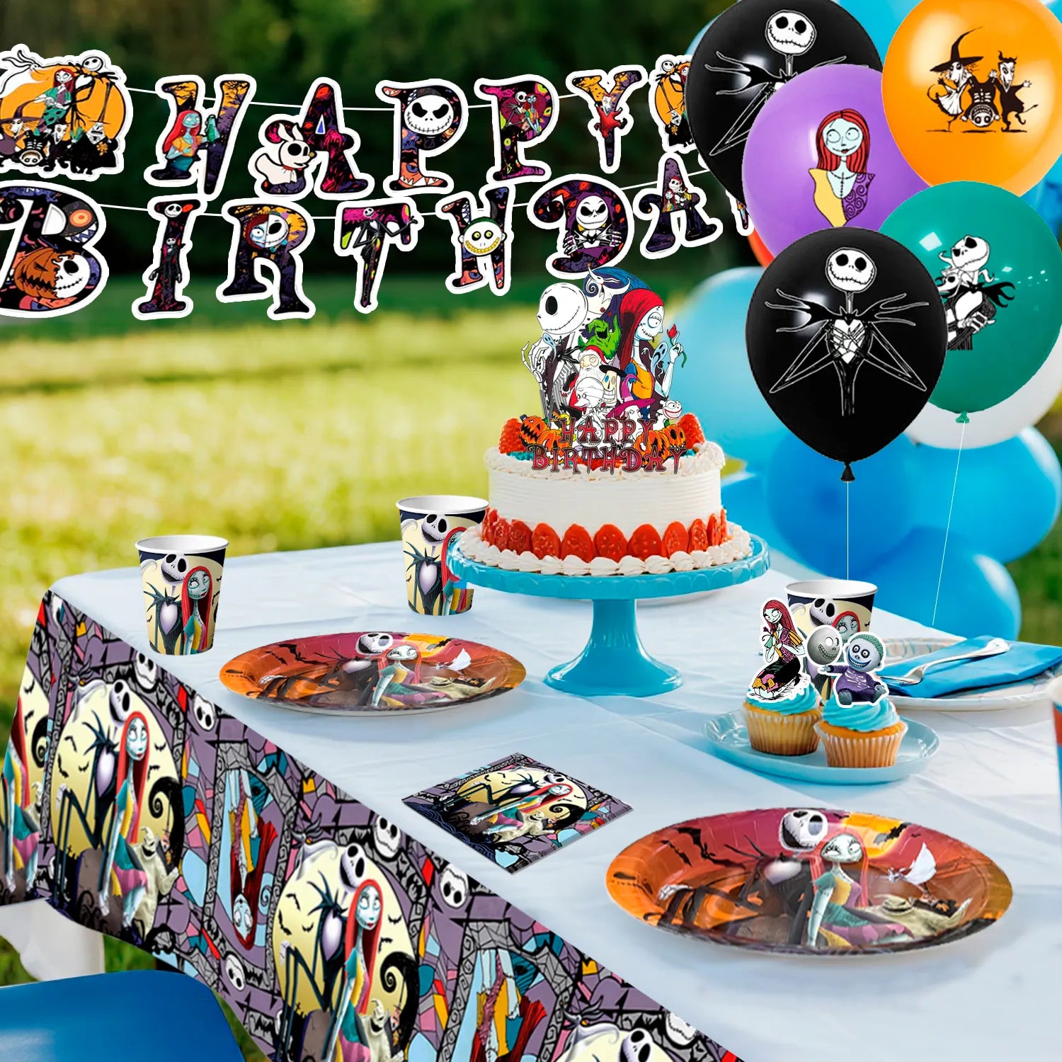 68 Pcs The Nightmare Before Christmas Birthday Party Decorations and Tableware - The Nightmare Before Christmas Plates Tablecloth Napkins and Balloons Banners Backdrop etc. for Christmas Party Supplies