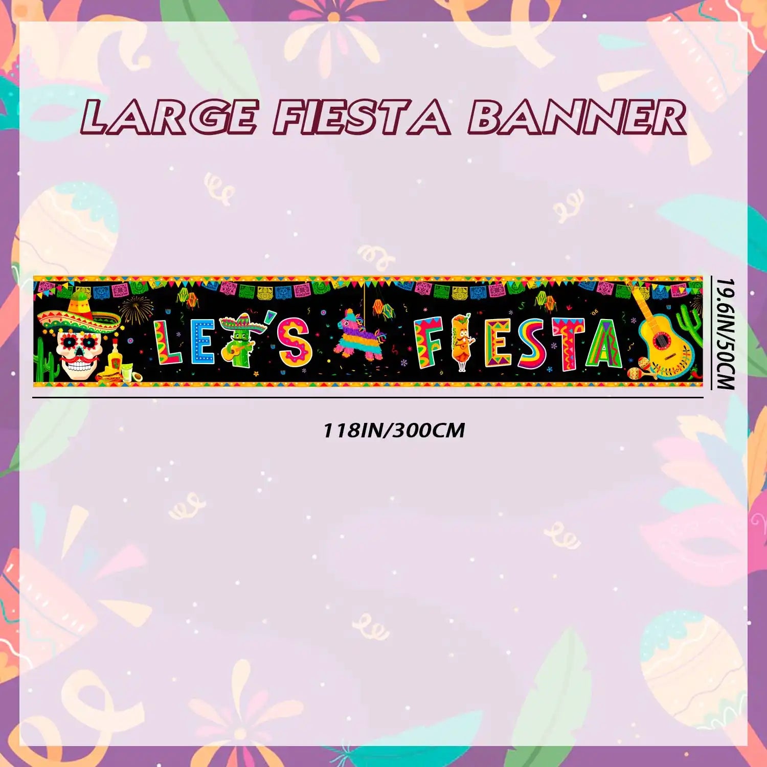 Mexican Fiesta Yard Banner, 118''x19.6''Mexican Theme Birthday Party Yard Banner Mexican Birthday Party Yard Banner Mexican Fiesta Banner Yard Sign, Mexican Yard Banner for Fiesta Party Decorations