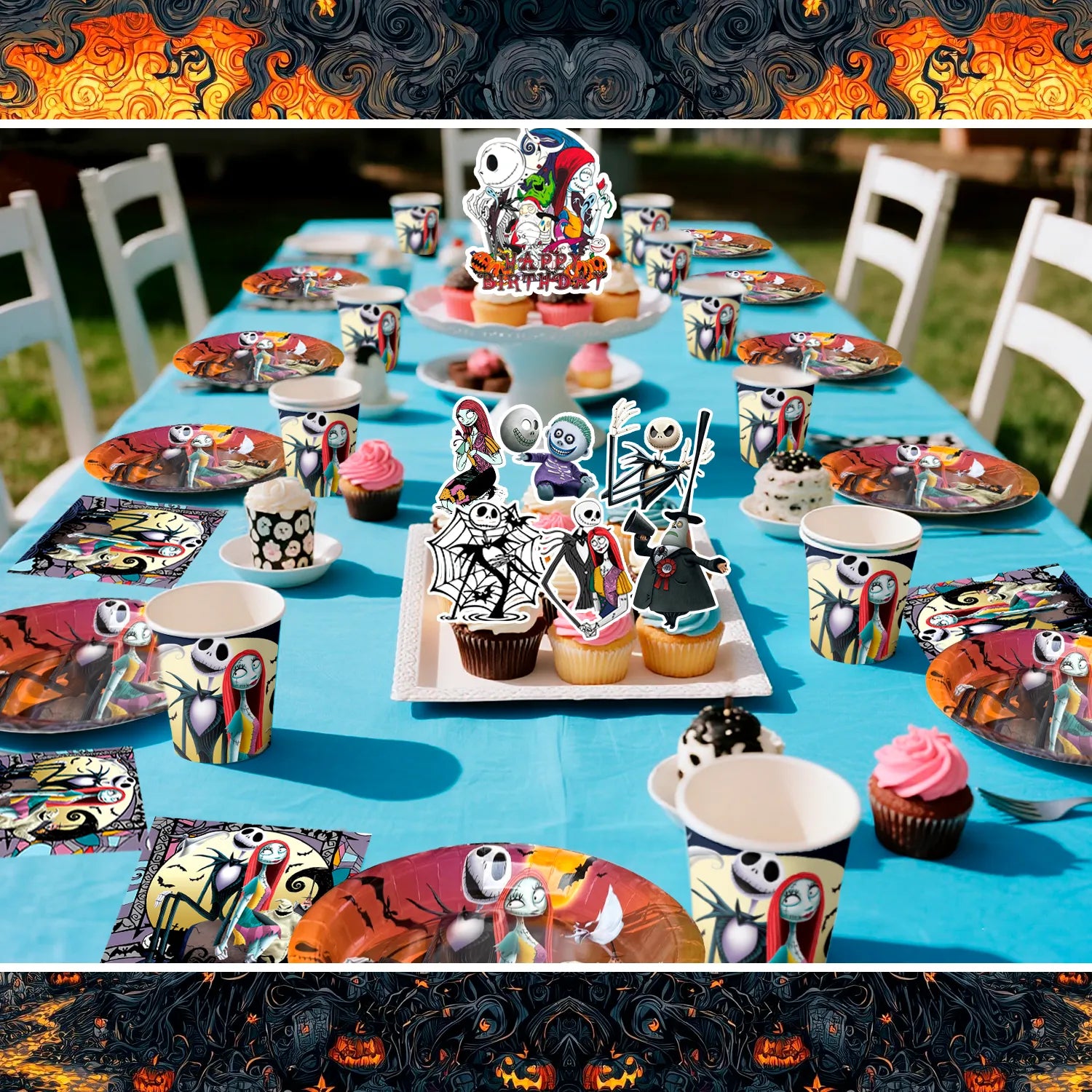 68 Pcs The Nightmare Before Christmas Birthday Party Decorations and Tableware - The Nightmare Before Christmas Plates Tablecloth Napkins and Balloons Banners Backdrop etc. for Christmas Party Supplies