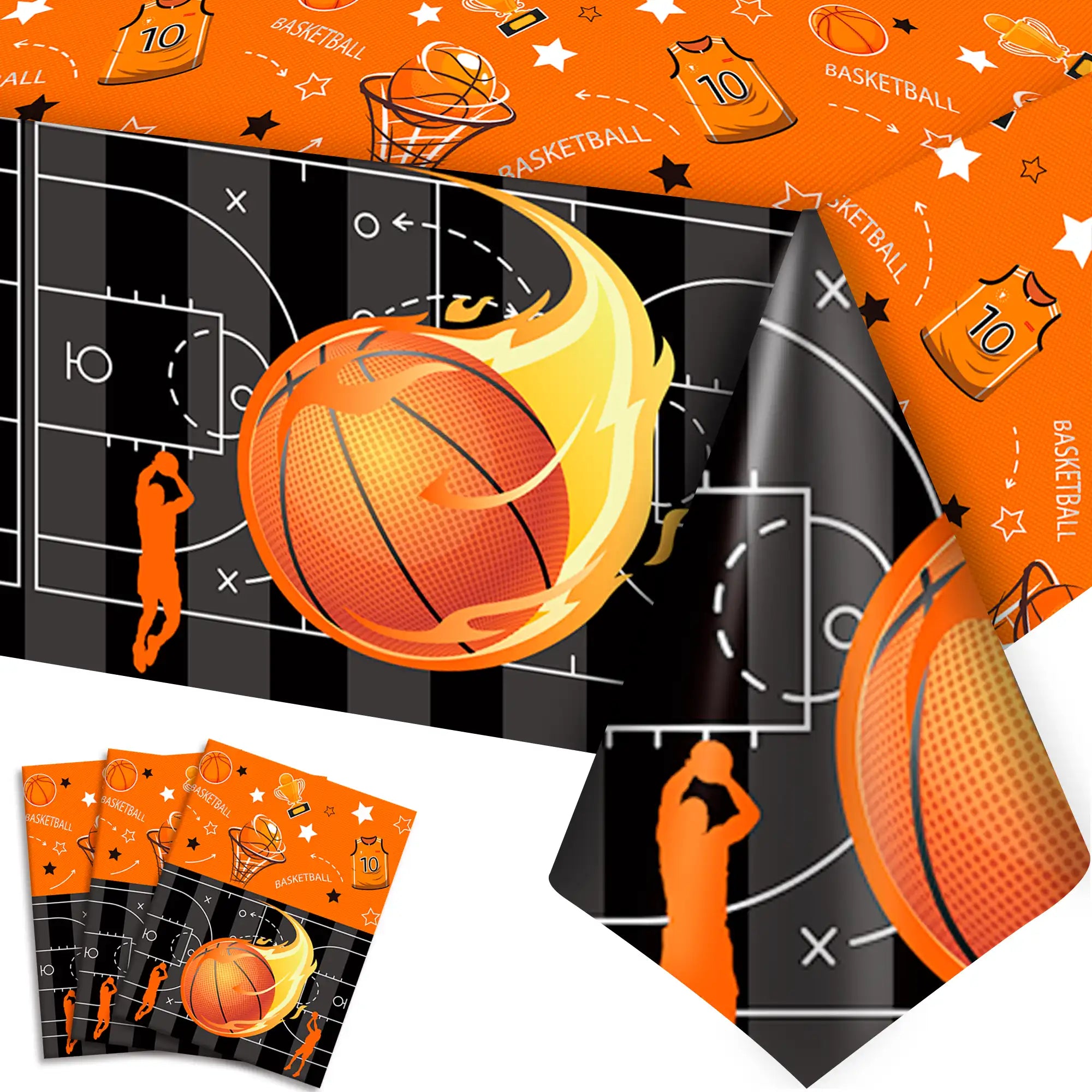 Basketball Tablecloth, 3Pcs Basketball Party Table Cover Set Basketball Table Cloths for Parties,Basketball Birthday Tablecloth & Basketball Theme Table Cover for Basketball Birthday Party Decorations