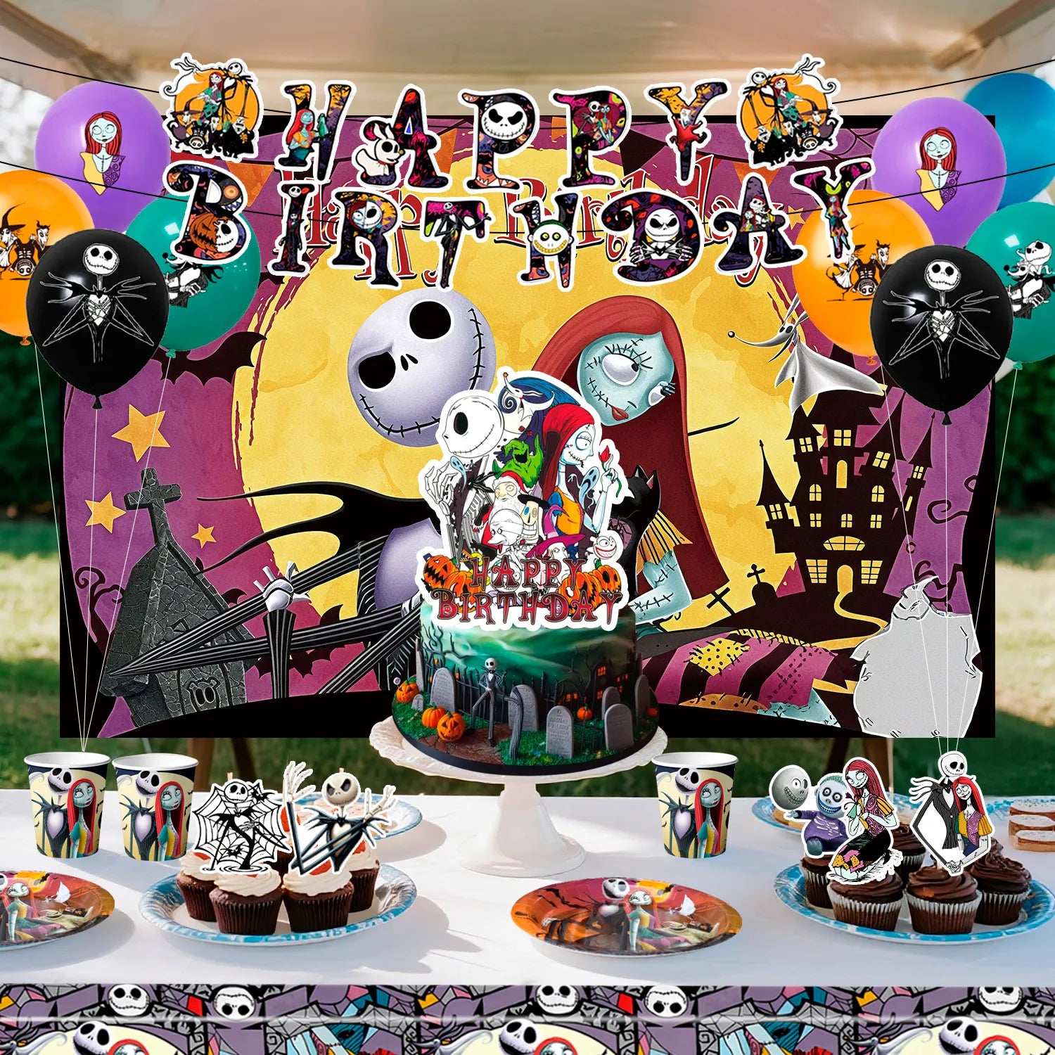 68 Pcs The Nightmare Before Christmas Birthday Party Decorations and Tableware - The Nightmare Before Christmas Plates Tablecloth Napkins and Balloons Banners Backdrop etc. for Christmas Party Supplies
