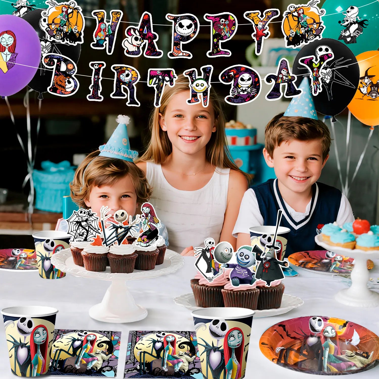 68 Pcs The Nightmare Before Christmas Birthday Party Decorations and Tableware - The Nightmare Before Christmas Plates Tablecloth Napkins and Balloons Banners Backdrop etc. for Christmas Party Supplies