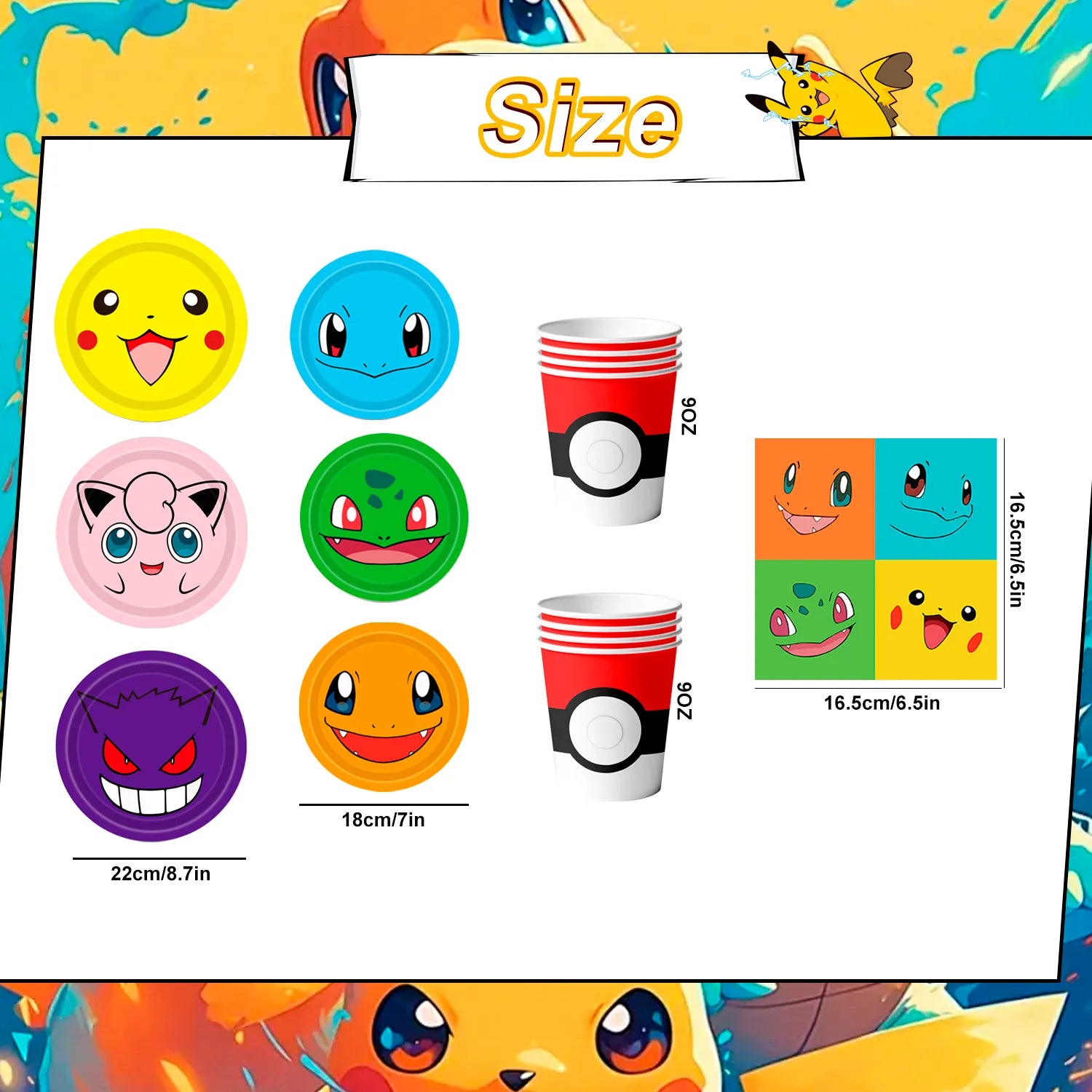Pokemon Birthday Party Tableware Set, 120 Pcs Pokemon Plates & Napkins Party Supplies - 60 7"&9" Pokemon Party Plates, 30 Pokemon Napkins and 30 Pokemon Cups for Pokemon Birthday Party Decorations