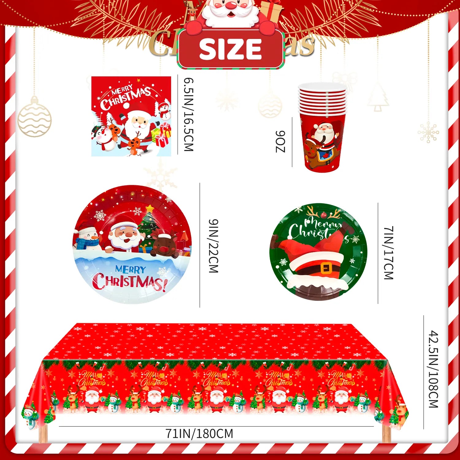 Christmas Tableware,65pcs Christmas Party Tableware Set Including Christmas Paper Plates and Napkins Cups and Christmas Tablecloth etc Xmas Party Tableware for Boys/Girls Christmas Party Supplies