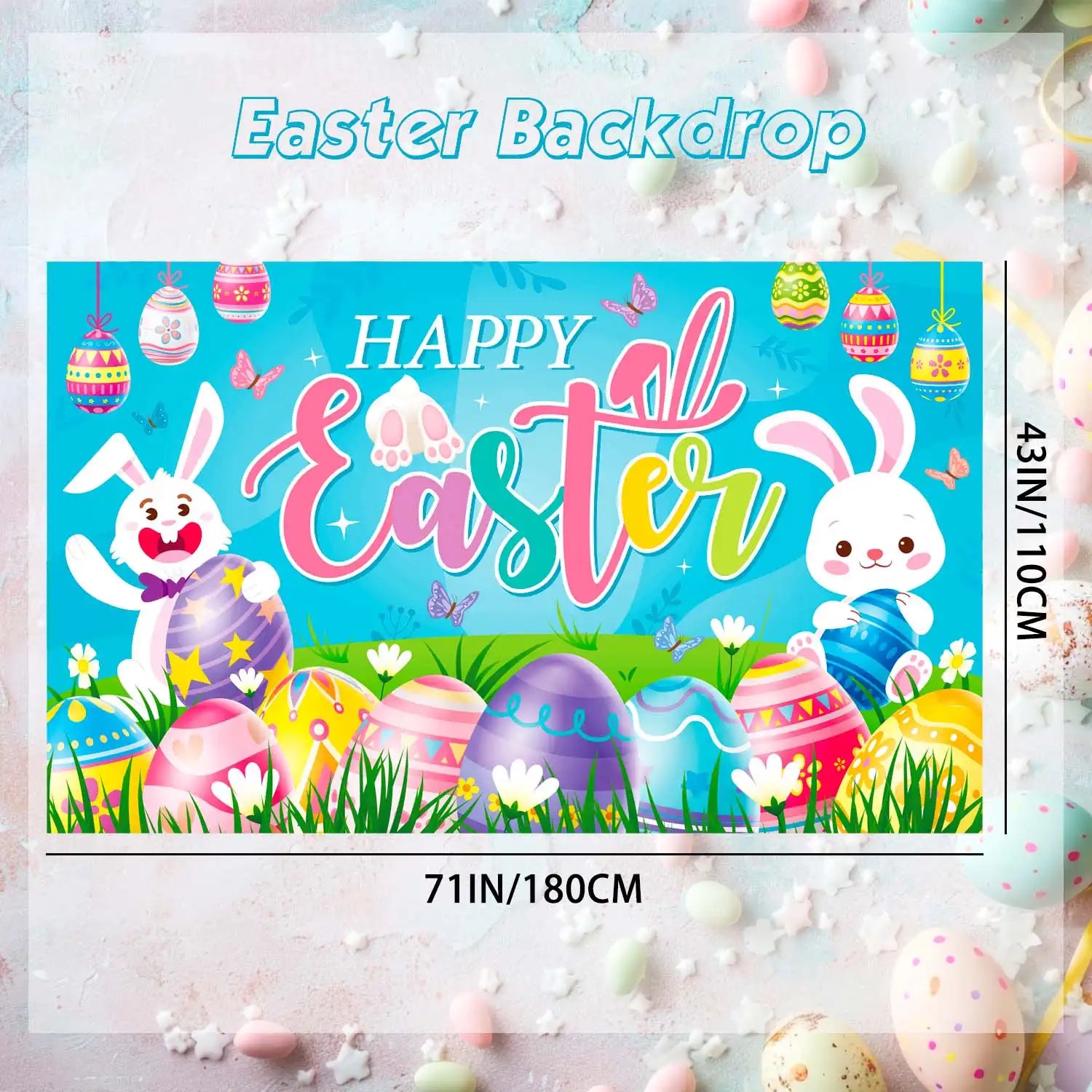 Happy Easter Backdrop - 71''x43'' Easter Party Backdrop, Easter Background Banner & Easter Photography Background for Spring Easter Family Party Photo Props
