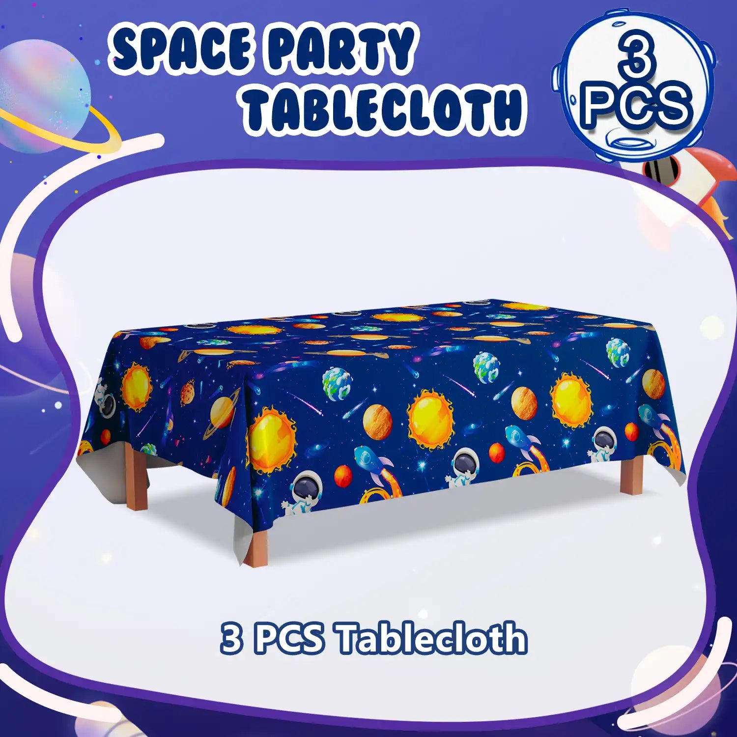 Space Tablecloth, 3 Pcs Outer Space Party Table Cloth Set - Astronaut Table Covers, Space Birthday Party Tablecloth & Space Themed Table Covers for Space Birthday Decorations & Space Party Decorations