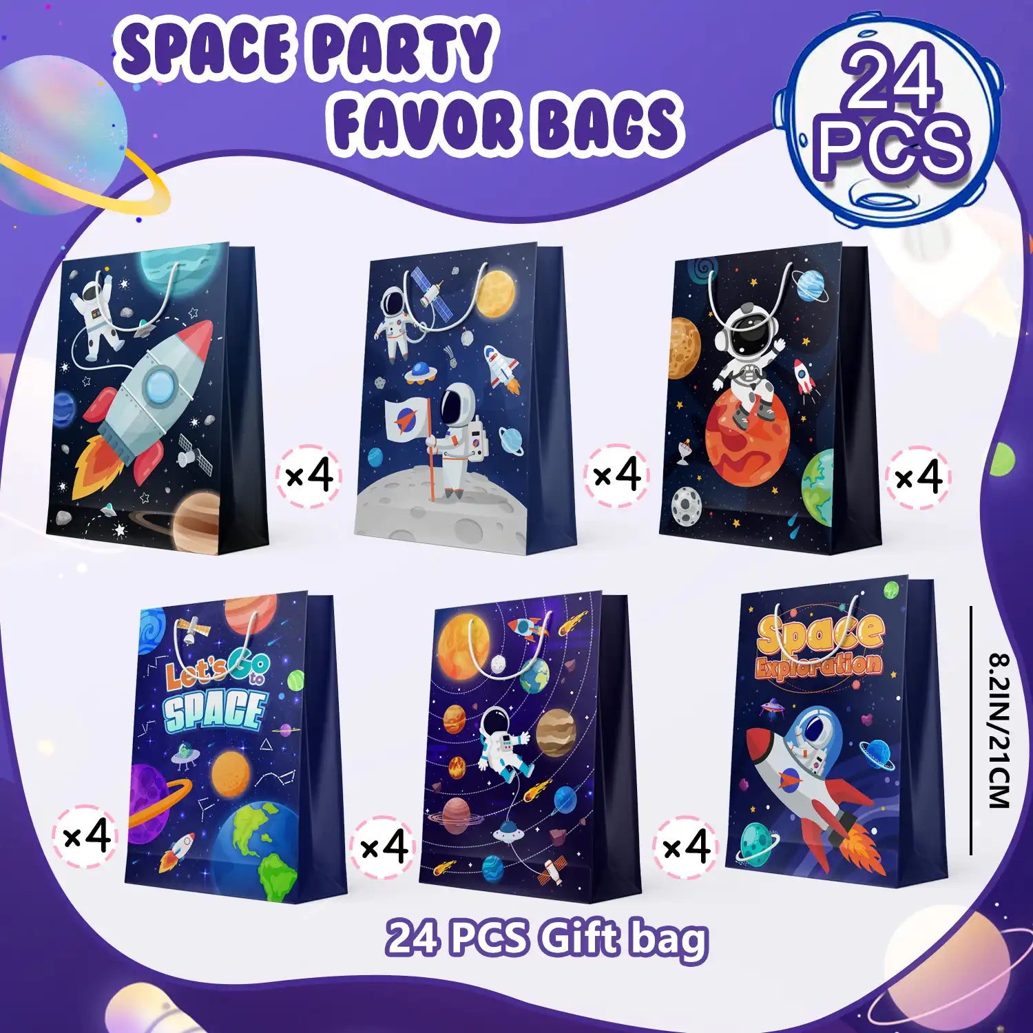 Space Goodie Bags, 24 Pcs Space Party Favor Bags Set - Space Party Bags, Outer Space Treat Bags & Space Gift Bags for Space Birthday Party Decorations/Space Themed Party Decorations