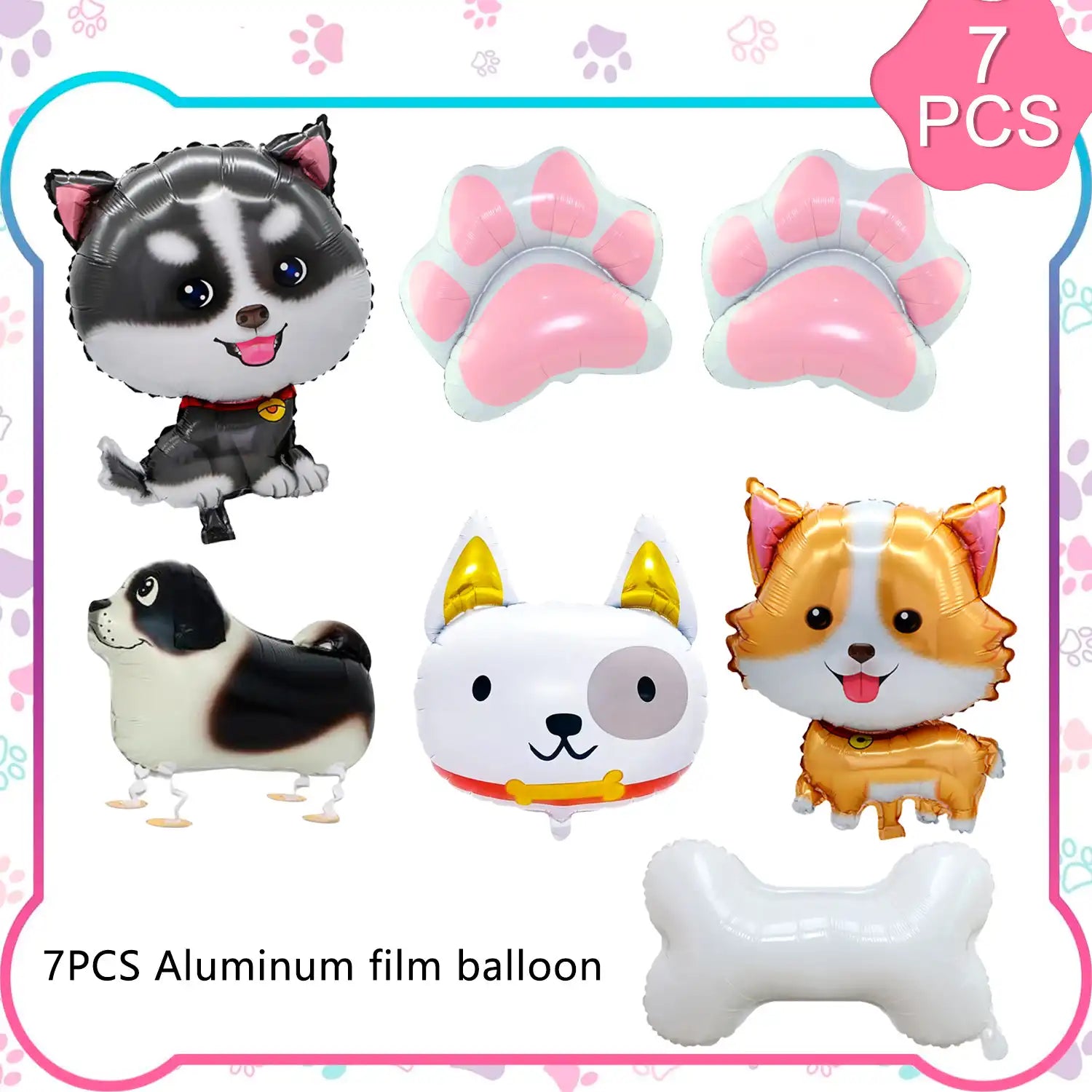 Dog Balloons, 7 Pcs Dog Birthday Balloons Decorations Set - Puppy Balloons, Paw Balloons & Dog Bone Balloon for Dog Birthday Decorations & Dog Themed Birthday Party Decorations