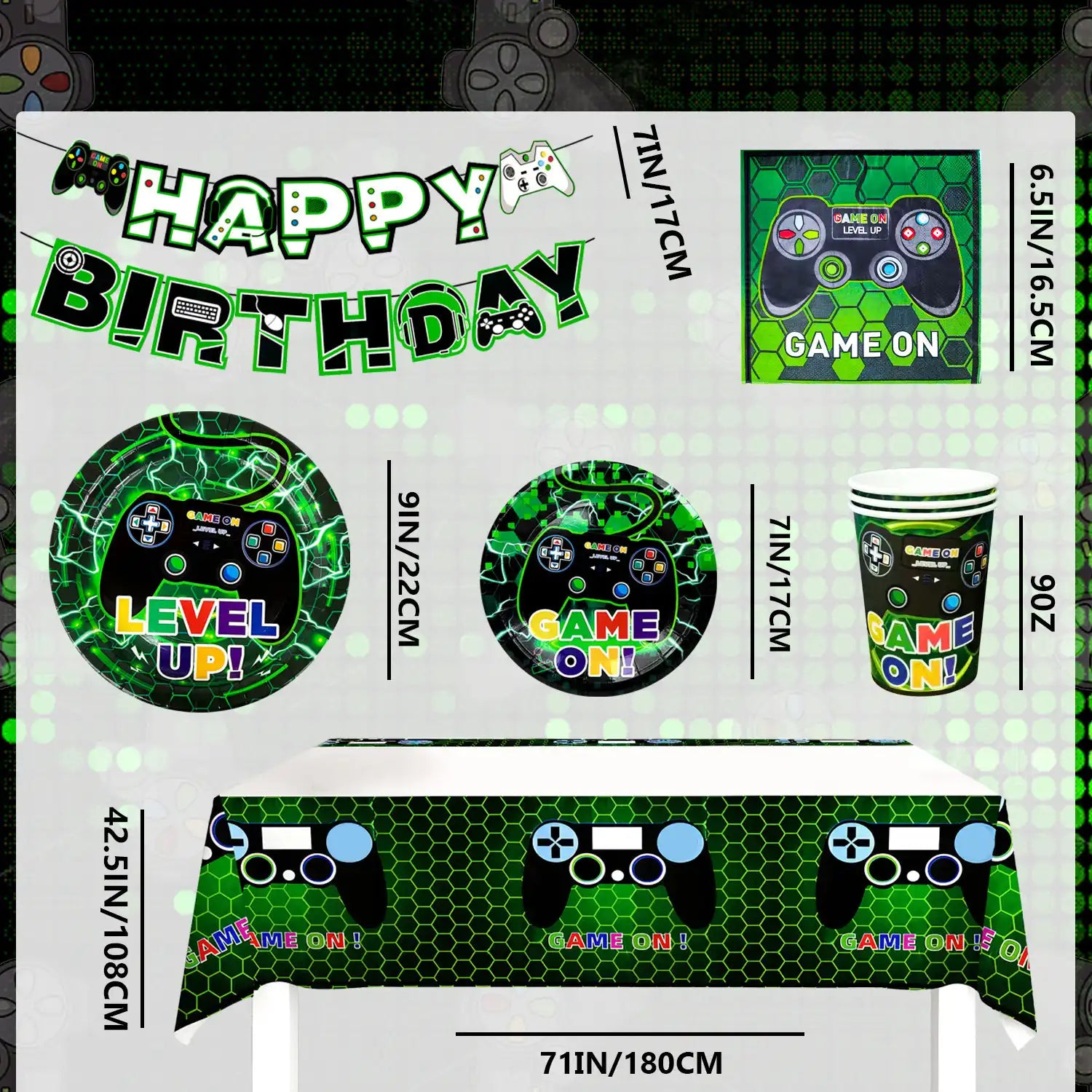 Video Game Party Supplies, 16 Guests Video Game Party Tableware Set - Video Game Plates and Napkins,Cups Table Cloth&Gamer Birthday Decorations Banner etc Gaming Birthday Party Supplies for Boys Kids