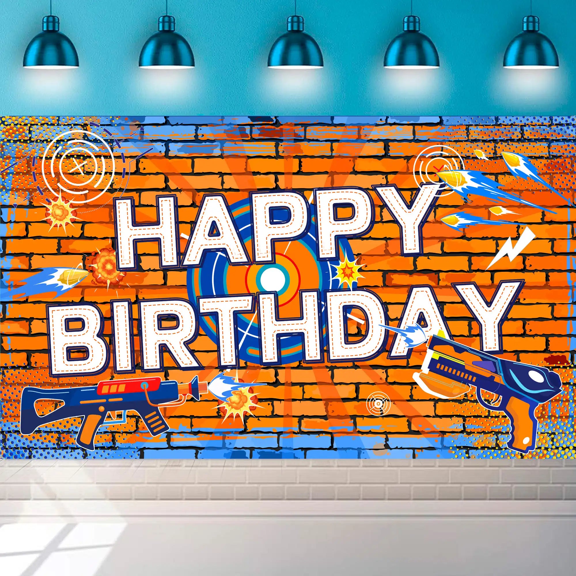 Dart Battle Birthday Party Backdrop, 71x43'' Dart Happy Birthday Backdrop,Gun Themed Birthday Party Backdrop&Dart Battle Birthday Banner Background,for Dart Gun Birthday Party Decorations Supplies