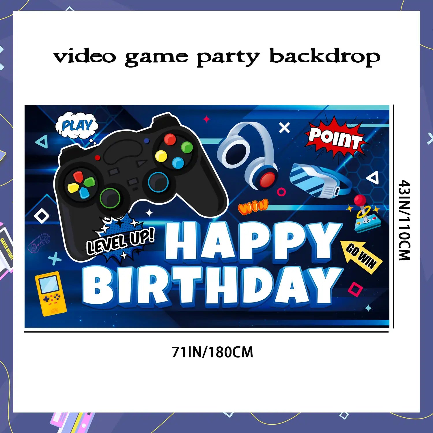 Video Game Birthday Decorations, 71'' x 43'' Gamer Backdrop Video Game Backdrop Video Game Birthday Backdrop Gaming Theme Party Background, Gaming Theme Backdrop for Gamer Party Decorations