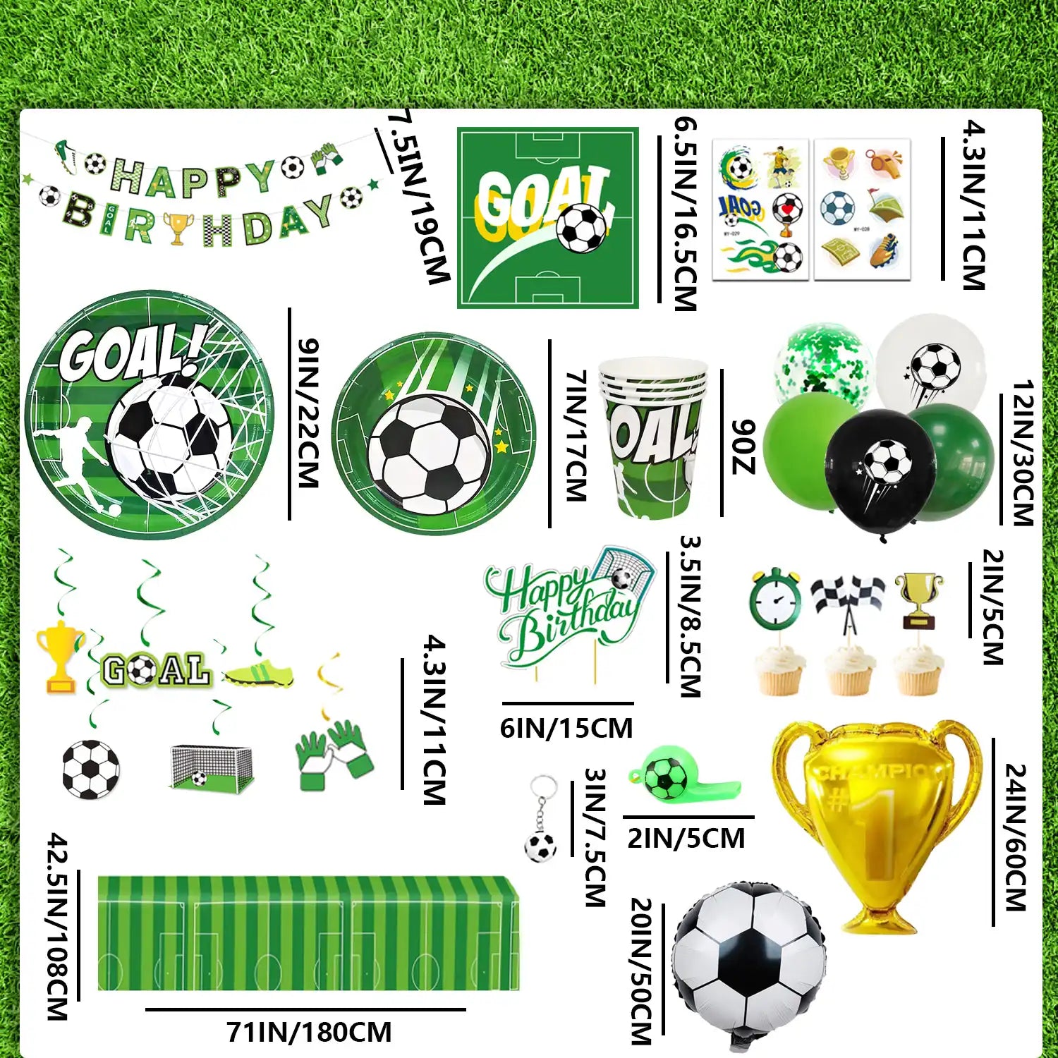 Soccer Birthday Party Supplies, 16 Guests Soccer Party Decorations & Tableware Set -Soccer Birthday Banner Balloons Tablecloth Plates Cups Napkins & Whistle Keychain,Ect Boys Sports Theme Birthday Decor