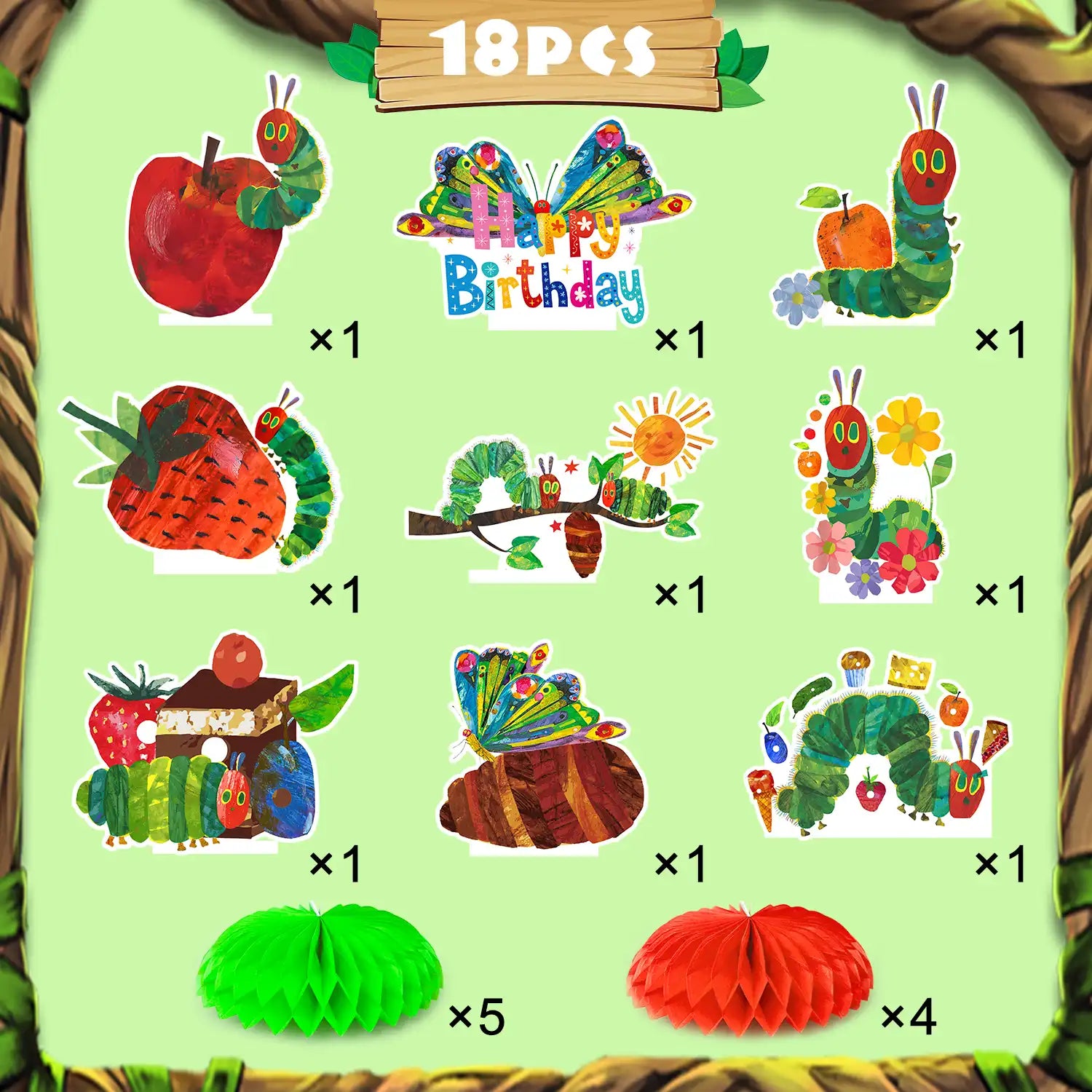 Hungry Caterpillar Birthday Decorations, 18pcs Hungry Caterpillar Birthday Party Centerpieces Hungry Caterpillar Birthday Decorations