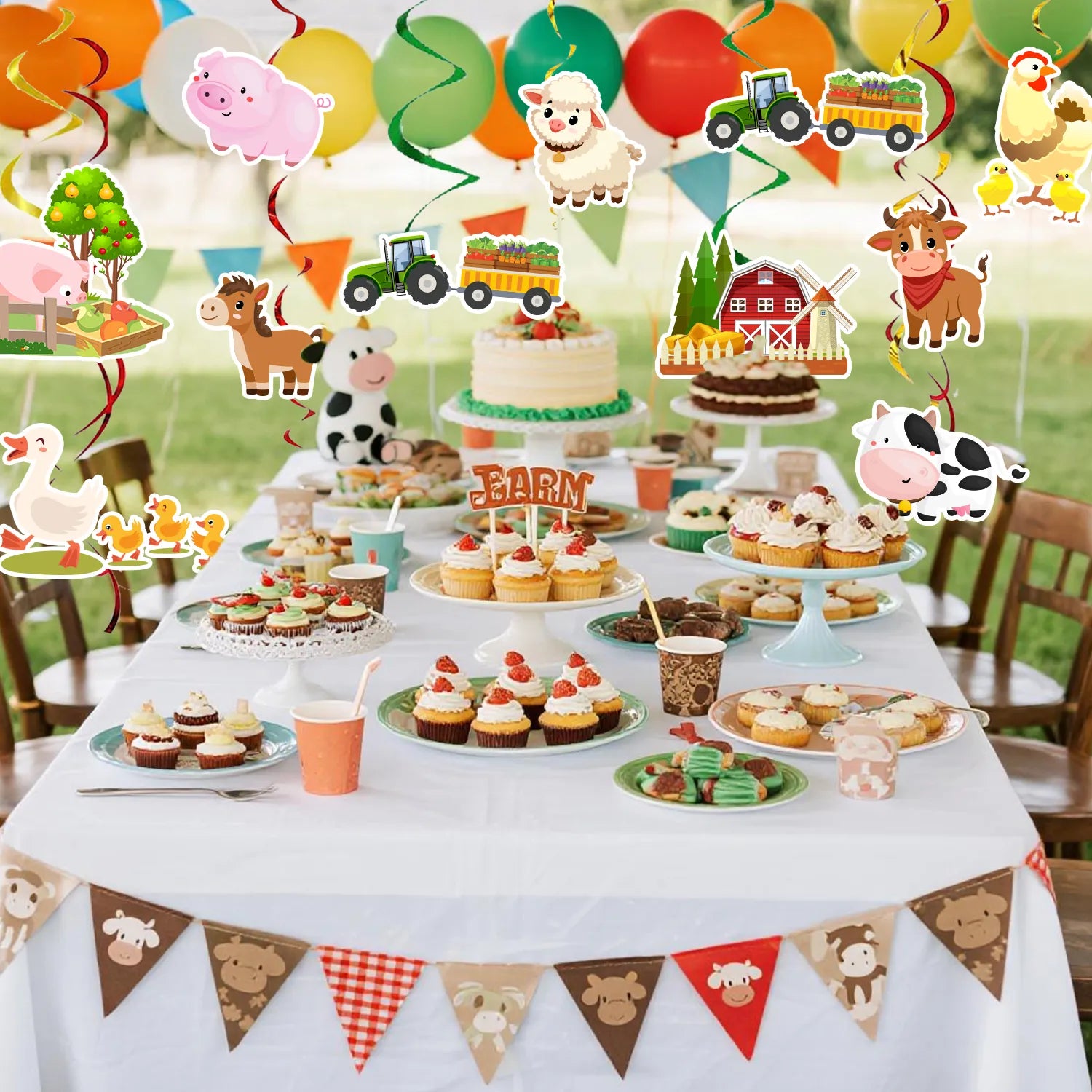 Farm Birthday Hanging Swirls for Farm Animals Party Decorations, 29pcs Barnyard Hanging Swirl/Farm Animal Hanging Foil Swirls/Farmhouse Hanging Swirls for Barnyard Theme Birthday Party Supplies