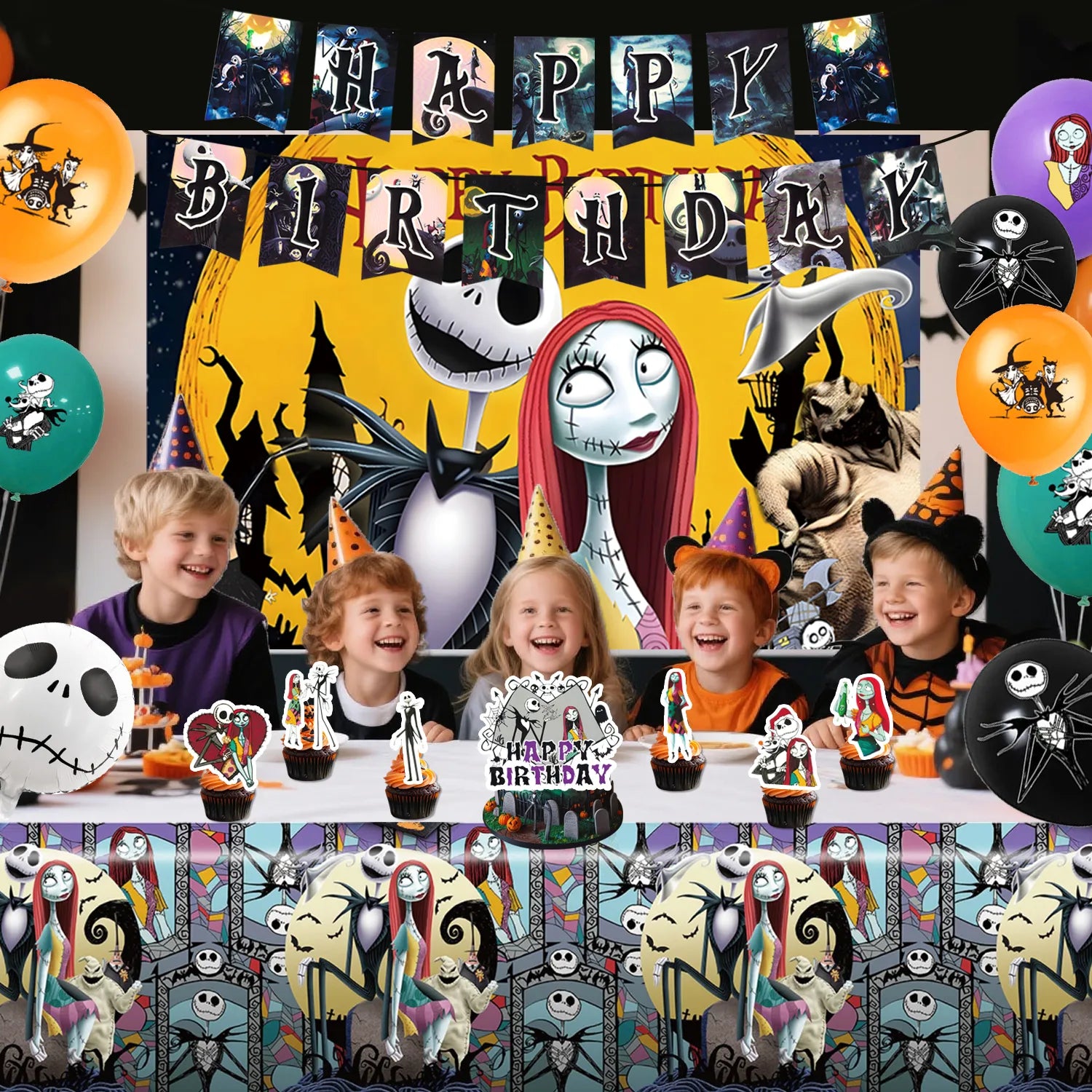 The Nightmare Before Christmas Party Decorations Kits - 29Pcs The Nightmare Before Christmas Banners Backdrop Tablecloth and  Balloons Cake Toppers etc. Christmas Party Supplies