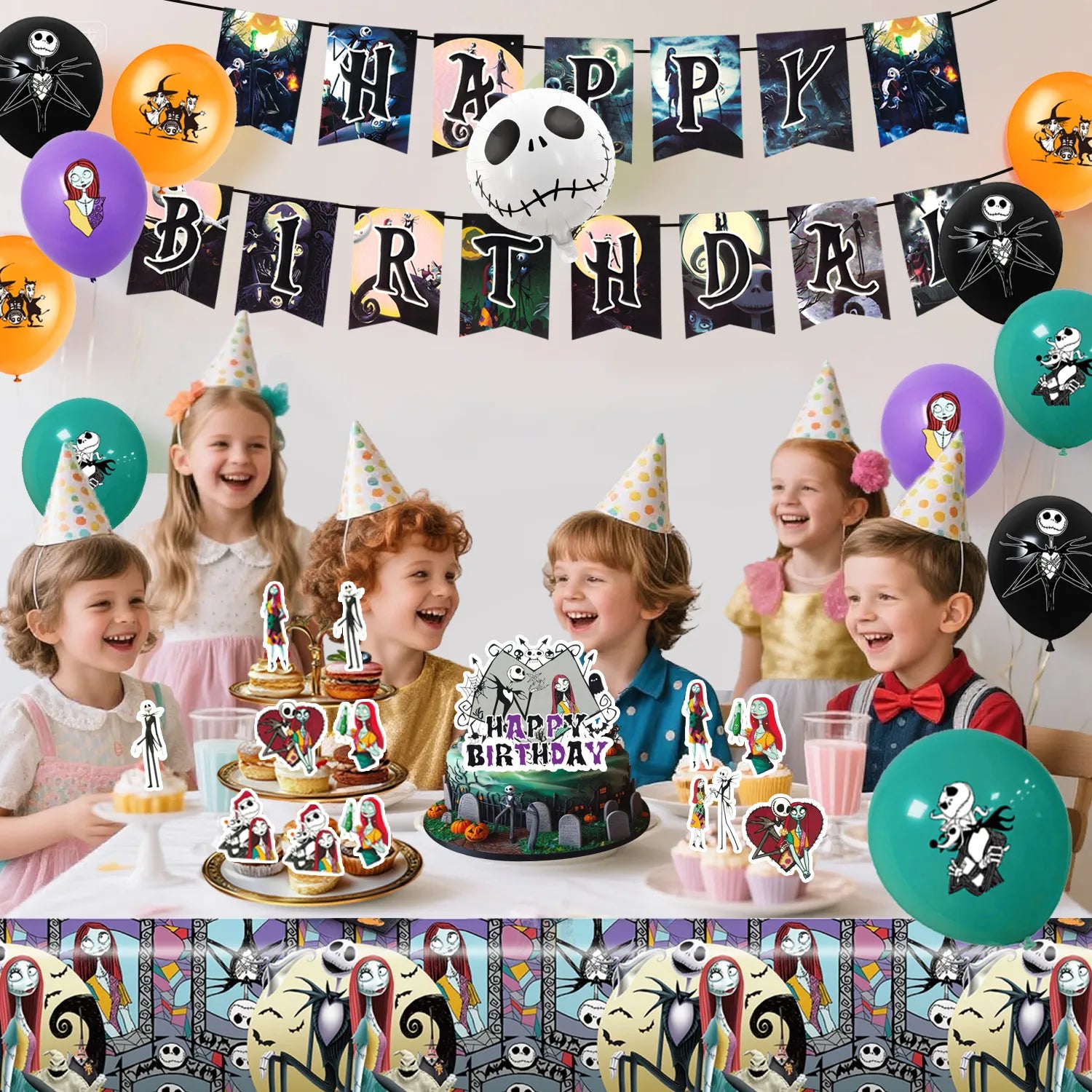 The Nightmare Before Christmas Party Decorations Kits - 29Pcs The Nightmare Before Christmas Banners Backdrop Tablecloth and  Balloons Cake Toppers etc. Christmas Party Supplies