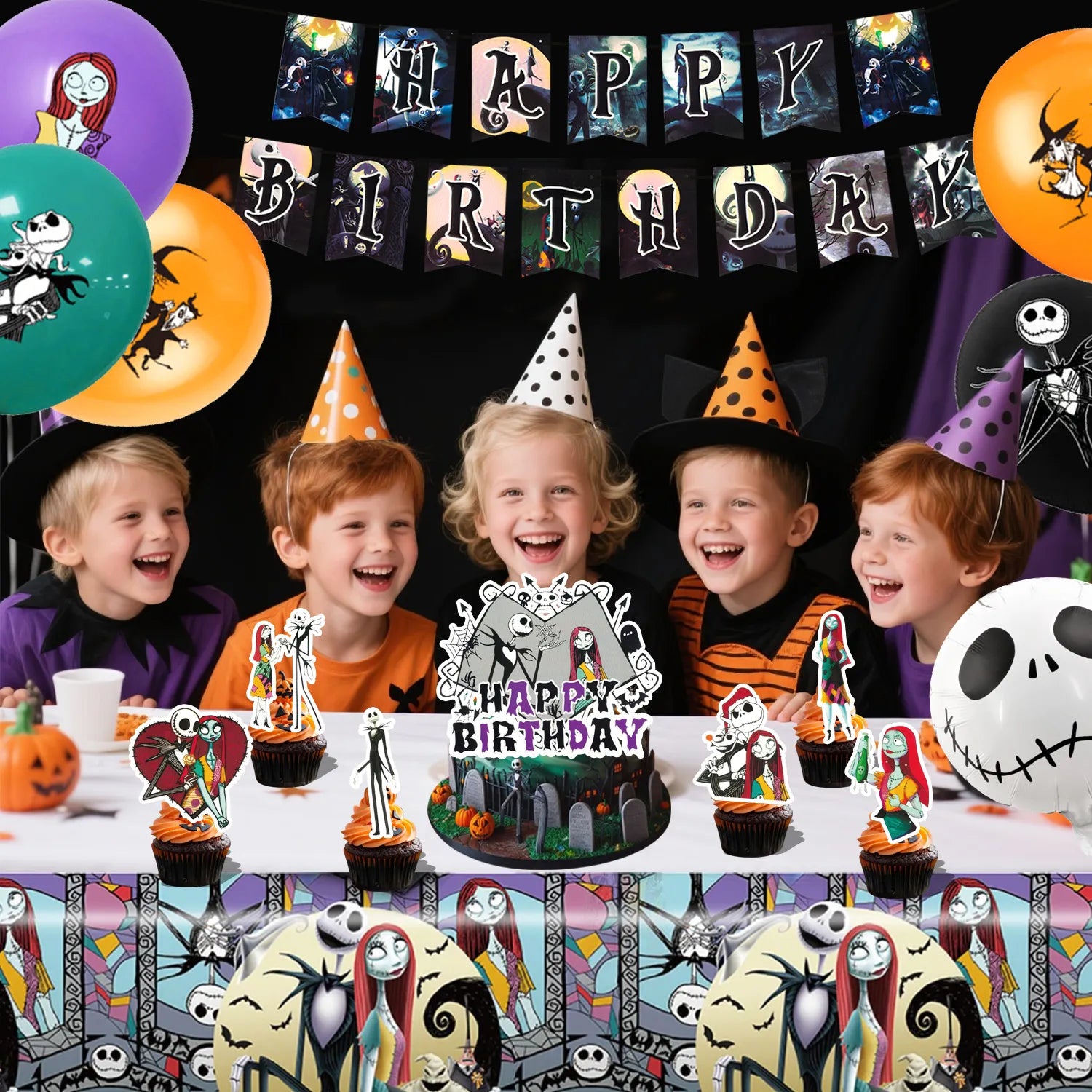The Nightmare Before Christmas Party Decorations Kits - 29Pcs The Nightmare Before Christmas Banners Backdrop Tablecloth and  Balloons Cake Toppers etc. Christmas Party Supplies
