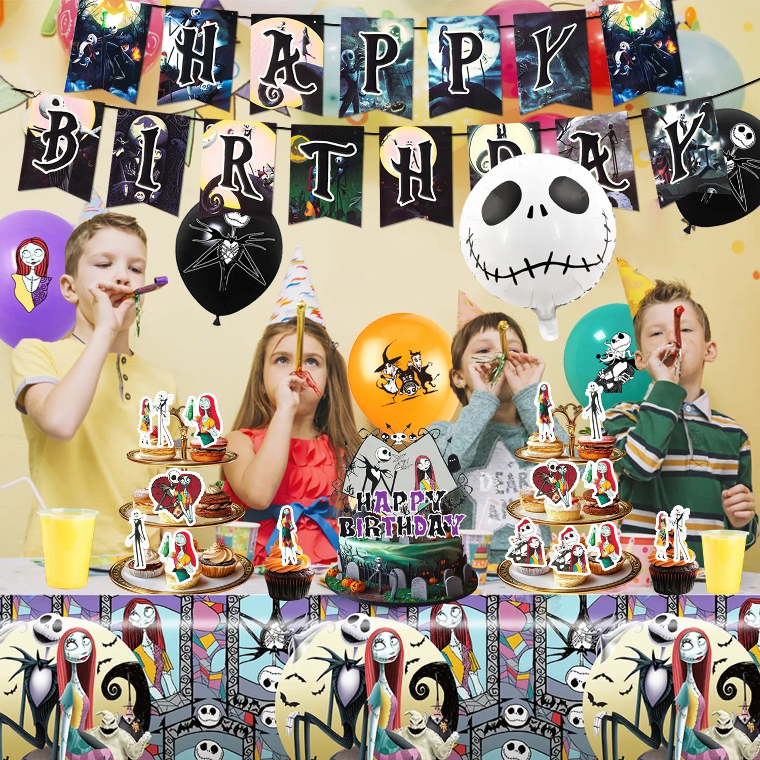 The Nightmare Before Christmas Party Decorations Kits - 29Pcs The Nightmare Before Christmas Banners Backdrop Tablecloth and  Balloons Cake Toppers etc. Christmas Party Supplies