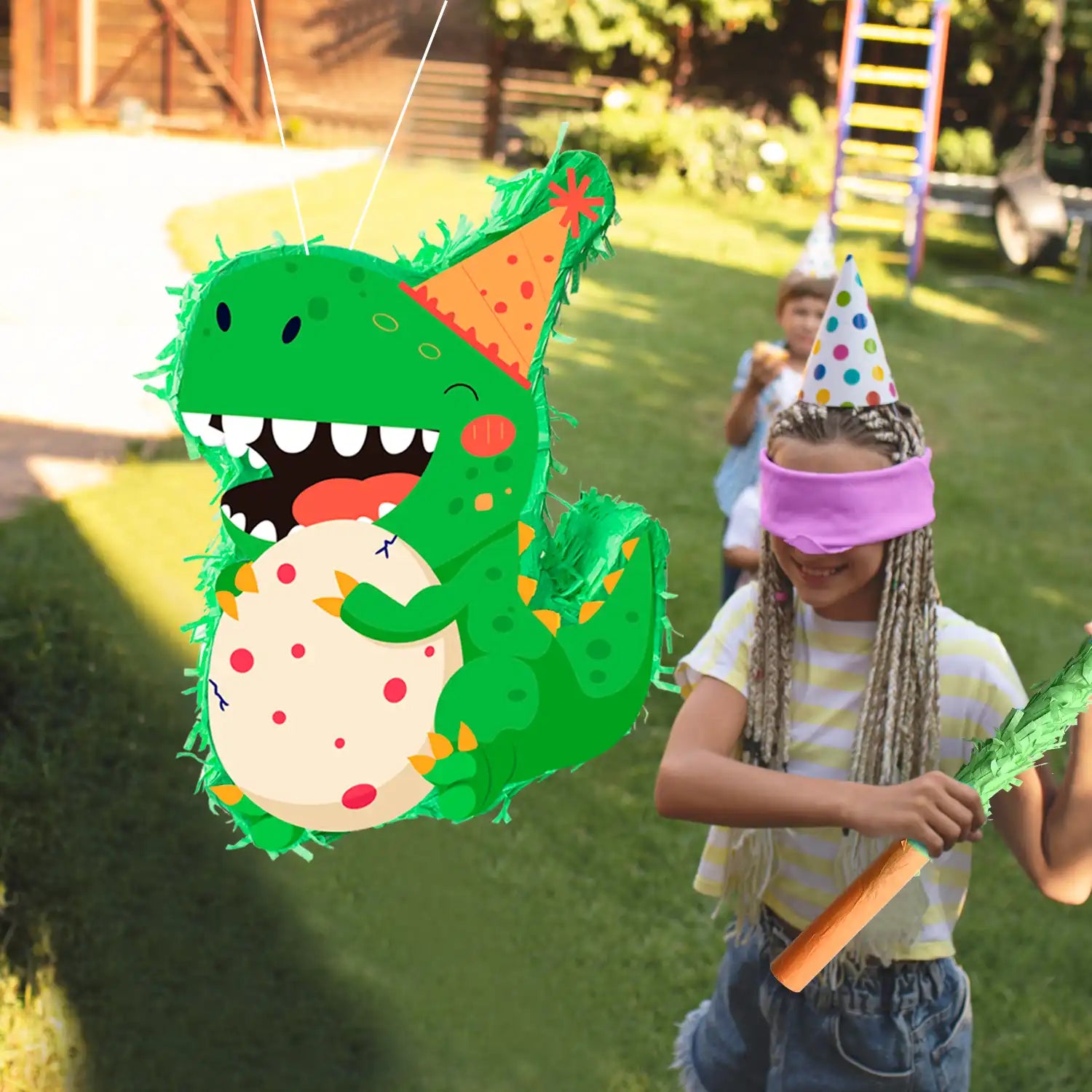 Dinosaur Piñata, 15.7'' Dino Themed Party Pinata Bundle - Dino Piñata Large, Dinosaur Party Decorations Blindfold & Dinosaur Birthday Party Stick etc Dinosaur Birthday Party Supplies for Boys Girls
