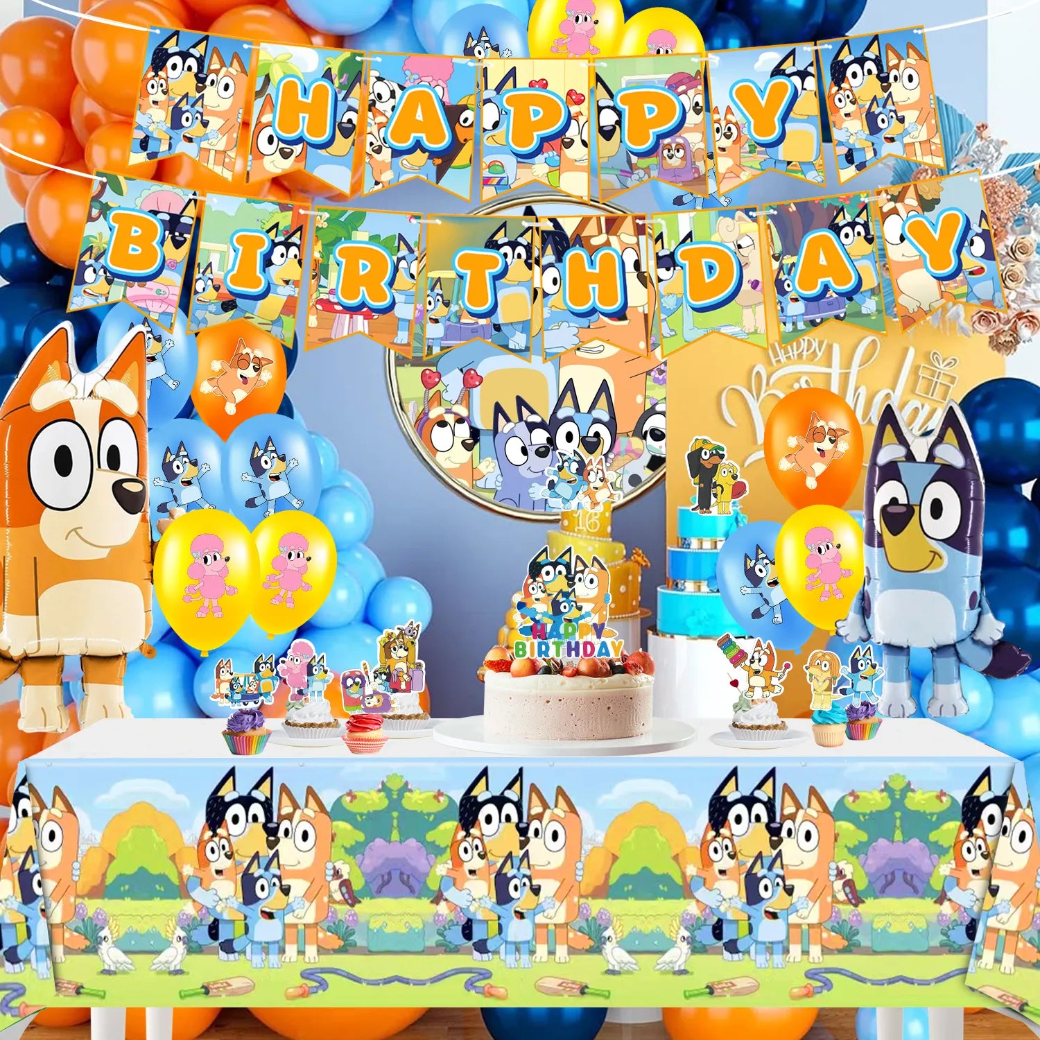 Bluey Party Decorations, Bluey Birthday Decorations - 29 Pcs Bluey Party Balloons & Bluey Birthday Banners Cake Decorations Tablecloths and other Bluey Birthday Party Decorations
