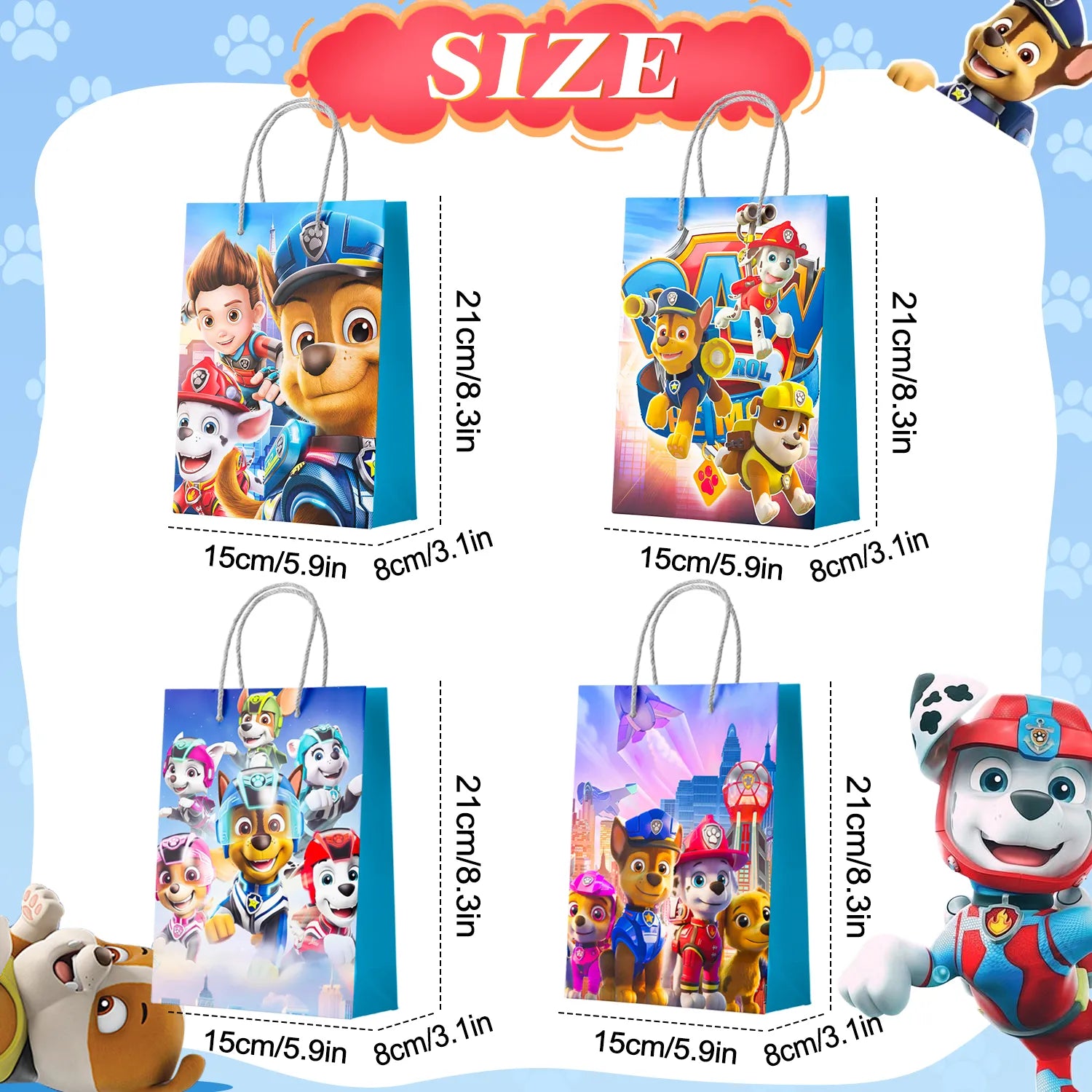 Paw Patrol Party Gift Bags - 16 Pcs Paw Patrol Party Bags, Paw Patrol Gift Bags, Paw Patrol Candy Bags for Boys/Girls Children's Paw Patrol Themed Birthday Party Decoration Supplies