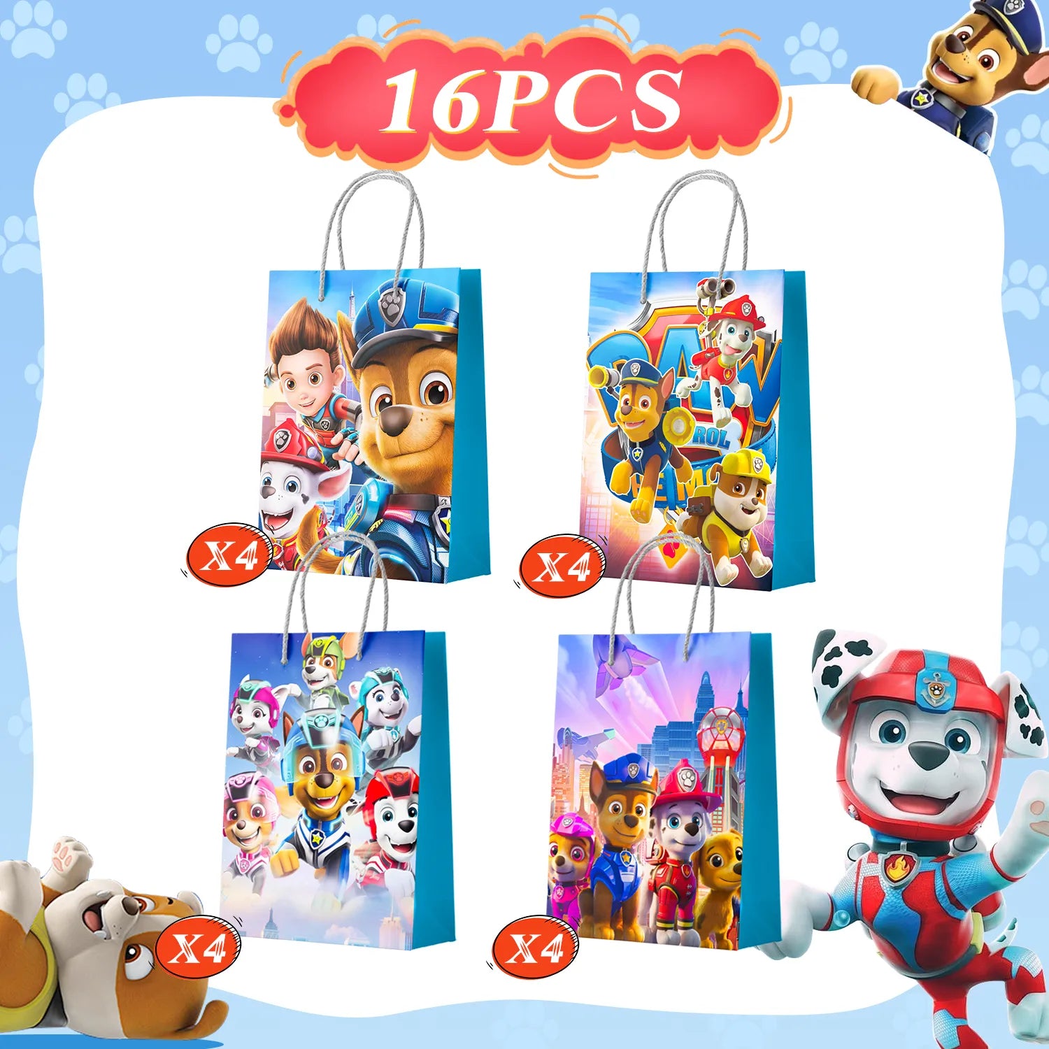 Paw Patrol Party Gift Bags - 16 Pcs Paw Patrol Party Bags, Paw Patrol Gift Bags, Paw Patrol Candy Bags for Boys/Girls Children's Paw Patrol Themed Birthday Party Decoration Supplies