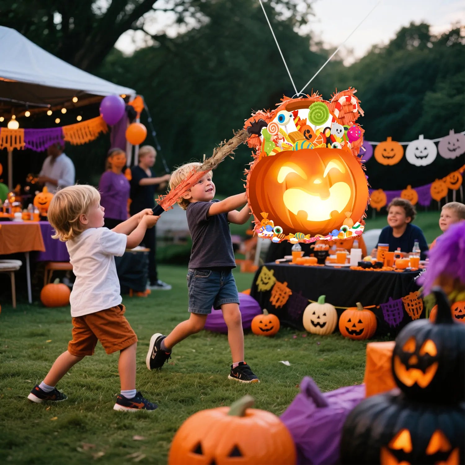 Halloween Piñata, Halloween Pumpkin Piñata with Stick & Stickers Blindfold and Confetti, Happy Halloween Decorations Pinata for Halloween Party Decorations, Halloween Games for Kids Party