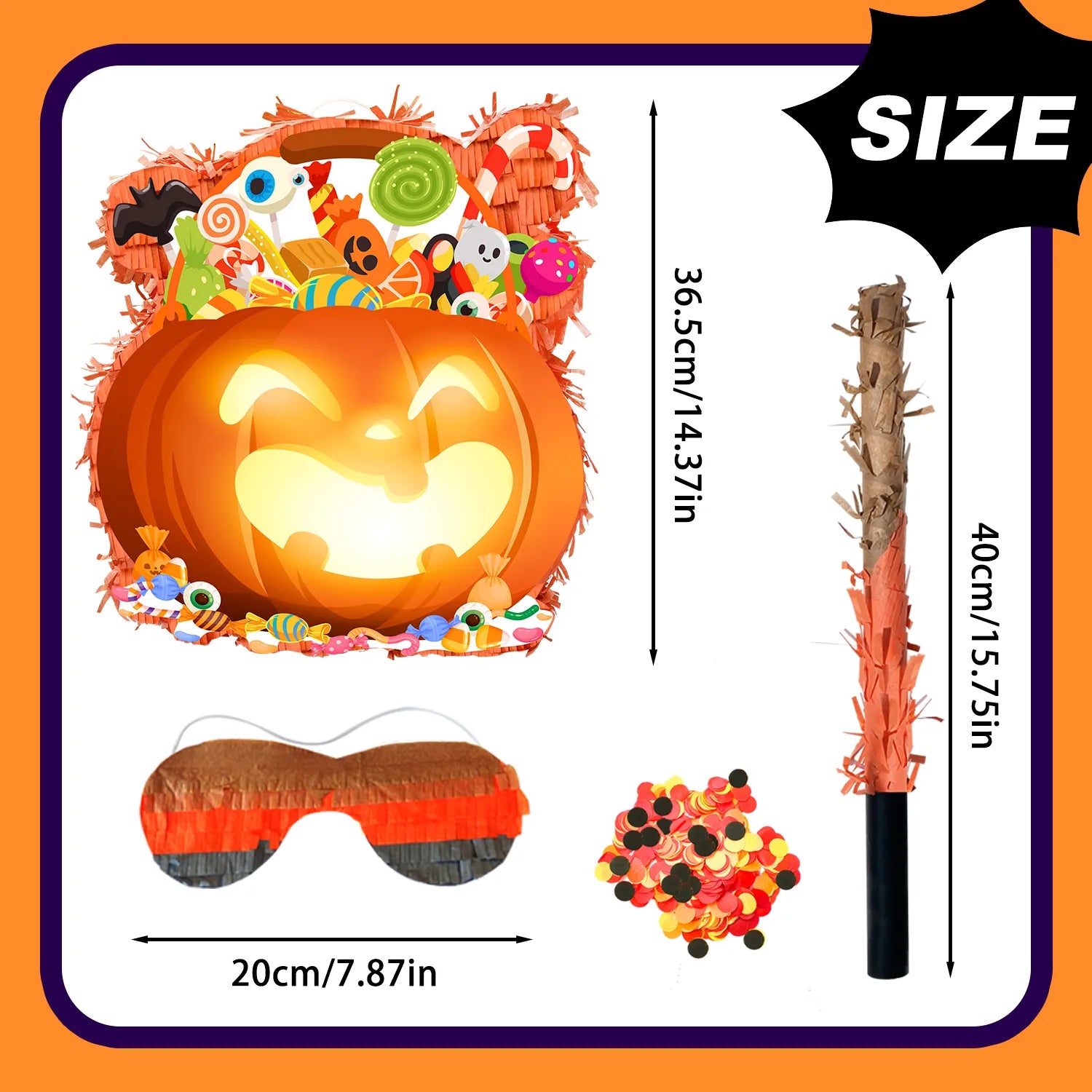 Halloween Piñata, Halloween Pumpkin Piñata with Stick & Stickers Blindfold and Confetti, Happy Halloween Decorations Pinata for Halloween Party Decorations, Halloween Games for Kids Party