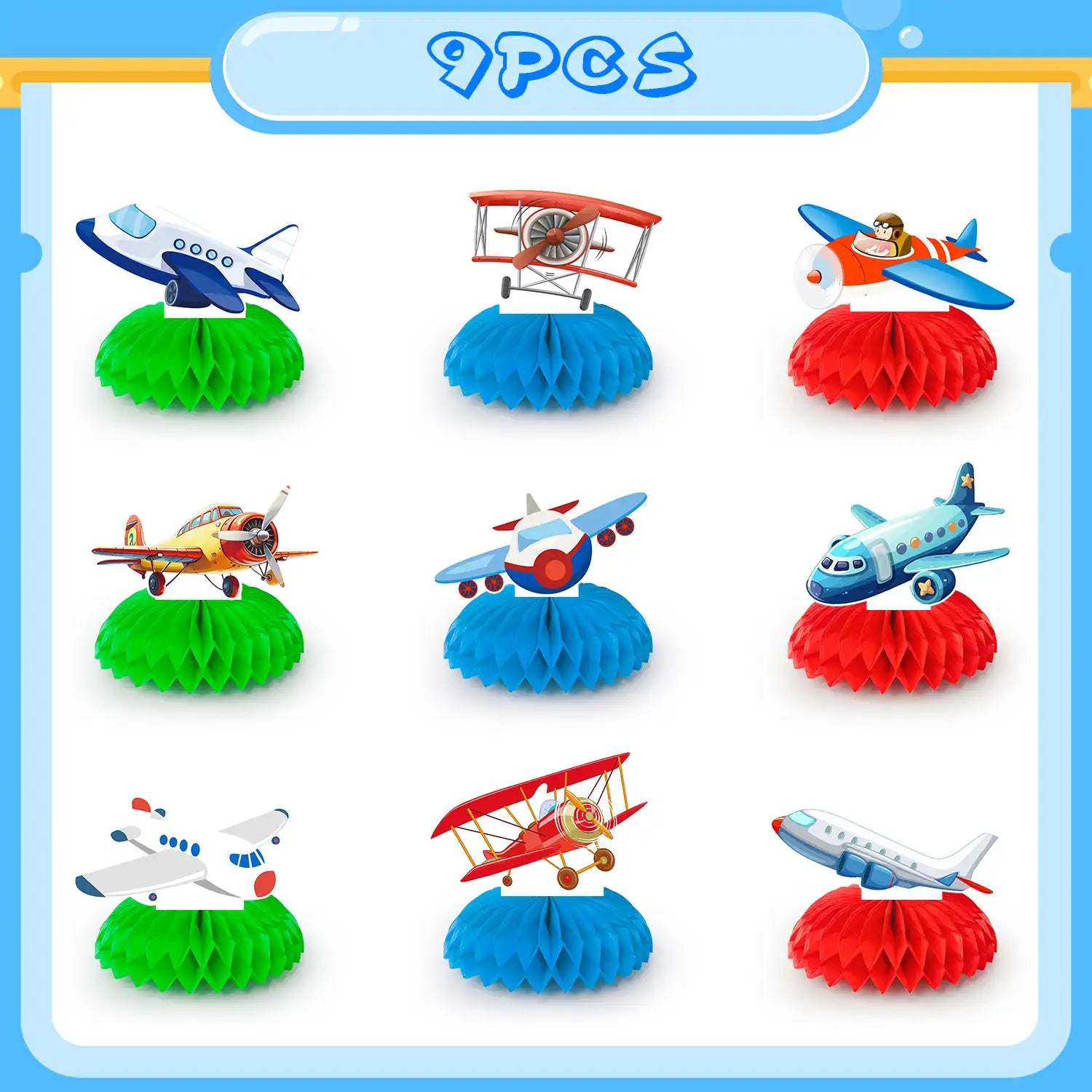 Airplane Honeycomb Centerpieces, 9 Pcs Aircraft Happy Birthday Honeycomb Centerpieces, Aircraft Centerpieces & Airplane Party Centerpieces, for Airplane Birthday Party Decorations Supplies