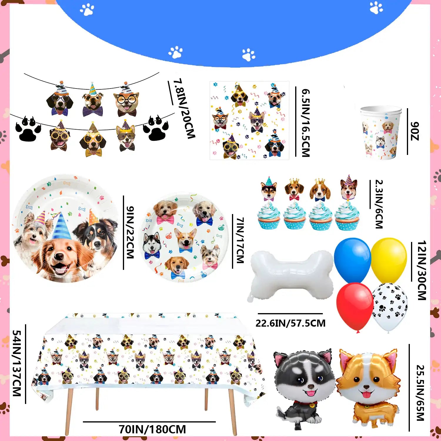 Puppy Dog Birthday Party Supplies, 16 Guests Dog Party Decorations Dog Birthday Party Tableware Set, Dog Birthday Banner, Puppy Balloons&Puppy Party Plates Cups Table Cloth etc Dog Themed Party Supplies