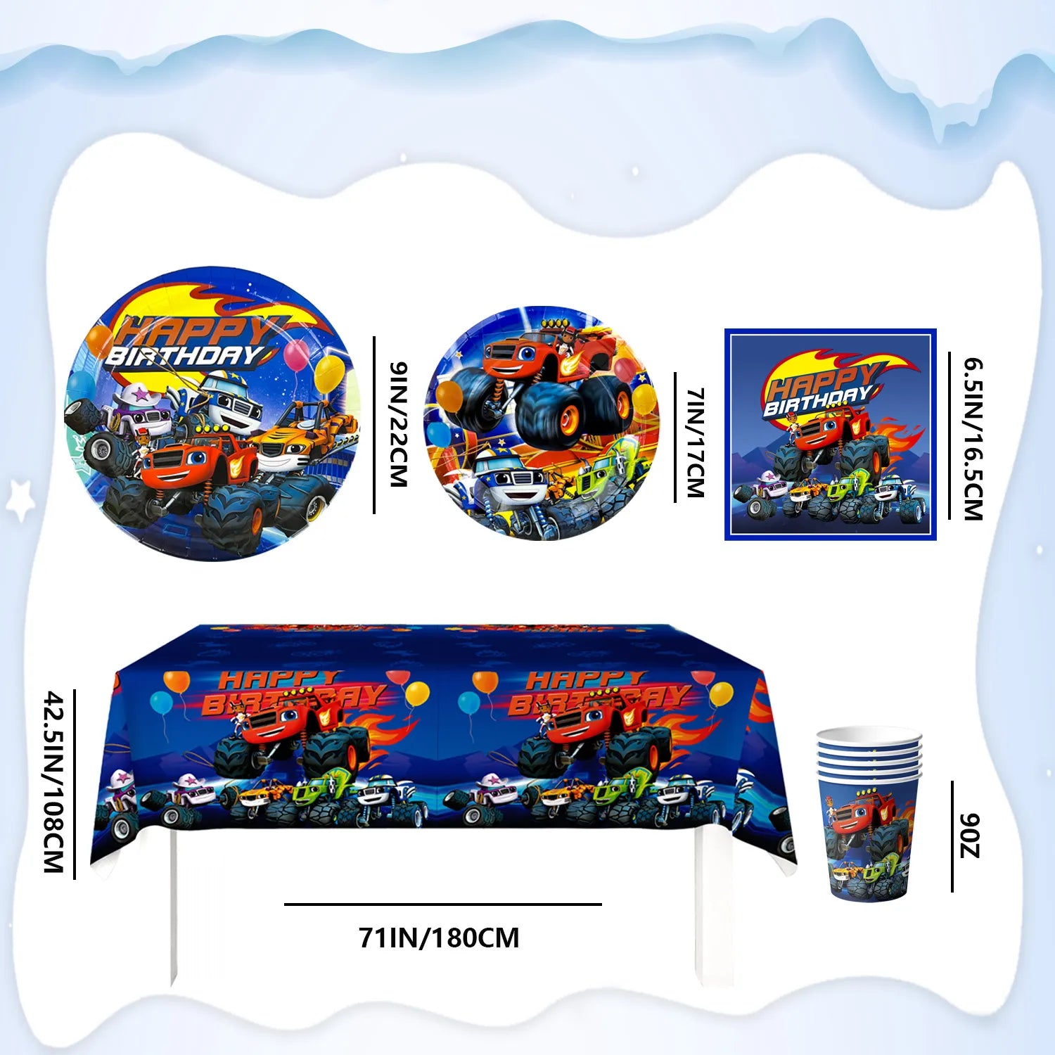 Monster Truck Birthday Party Supplies,65pcs Monster Truck Tableware Set - Monster Trucks Birthday Plates Napkins Paper Cups & Monster Truck Tablecloth etc Monster Truck Party Supplies for Boys Kids