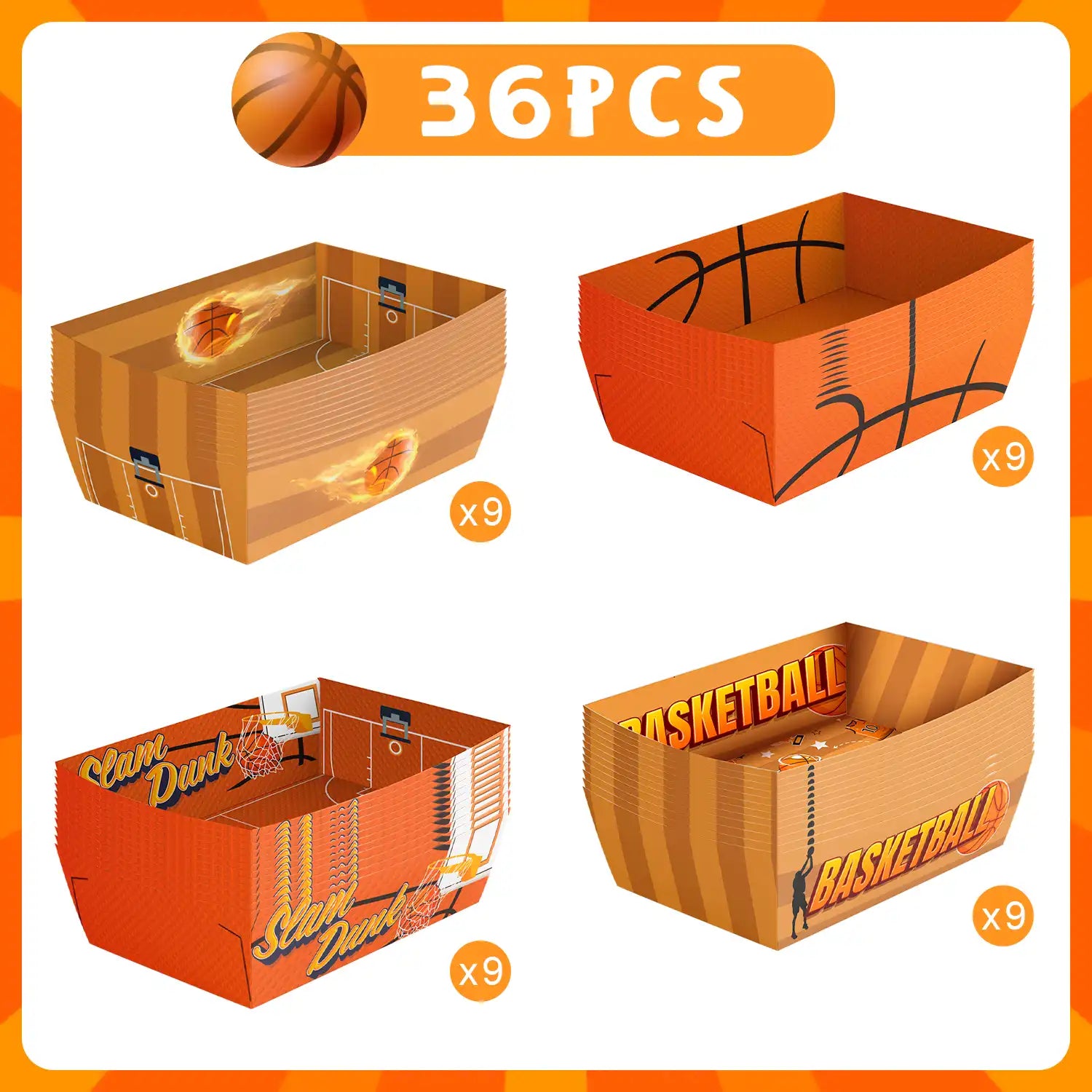 Basketball Party Decorations, 36pcs Basketball Serving Trays Basketball Popcorn Tray Basketball Food Trays for Basketball Birthday Party Decorations, Basketball Snack Trays for Basketball Decor