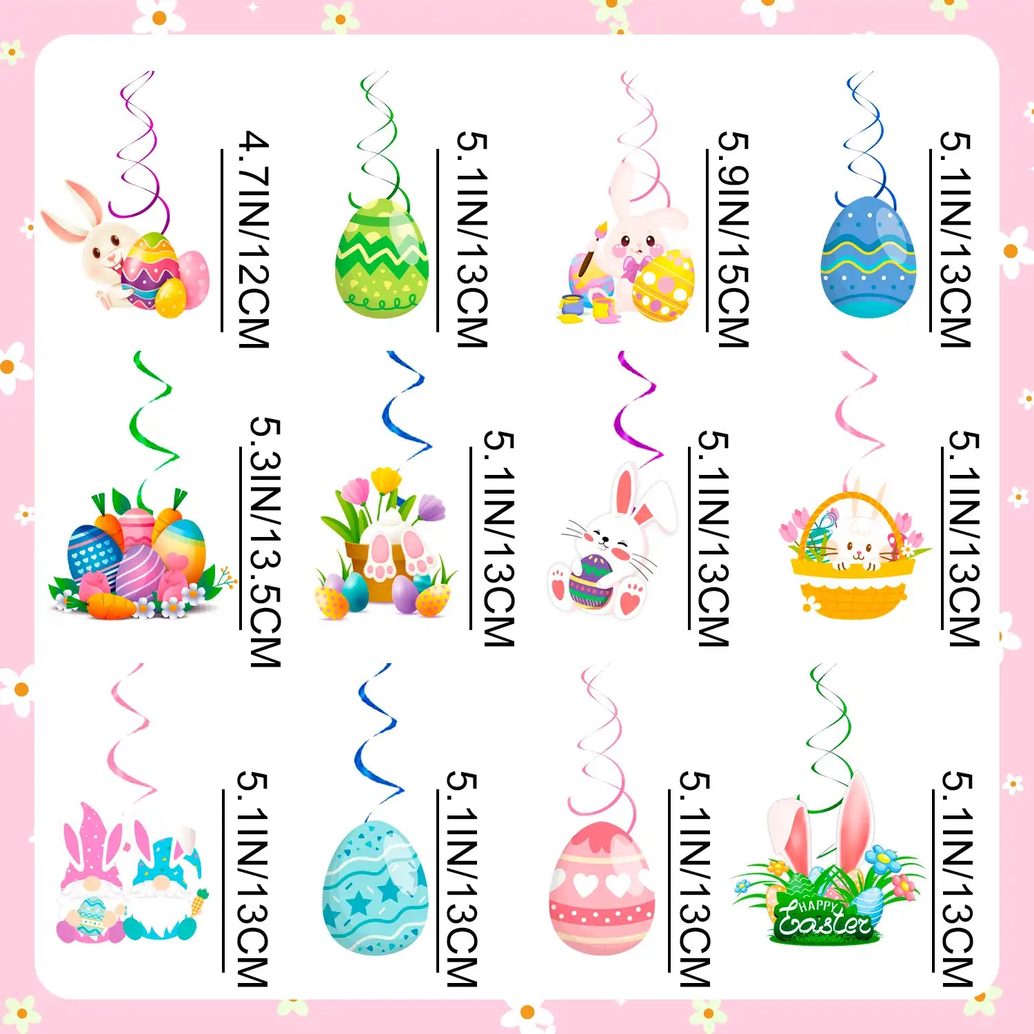 Easter Hanging Swirl Decorations, 56 Pcs Easter Party Hanging Swirls, Easter Bunny Hanging Swirls & Easter Foil Swirl Decorations for Easter Party Decorations & Happy Easter Decorations
