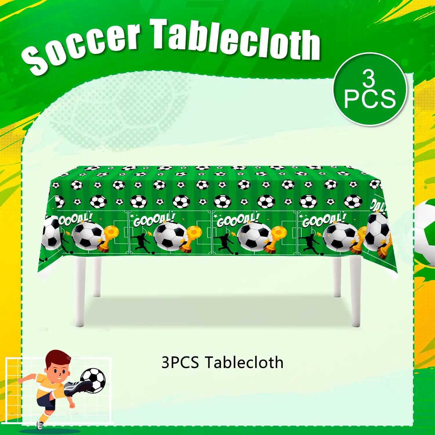 Soccer Tablecloth, 3 Pcs Soccer Party Tablecloth Set - Soccerball Party Tablecloth, Soccer Table Covers & Soccer Theme Table Cloth, for Soccer Party Decorations & Soccer Birthday Decorations