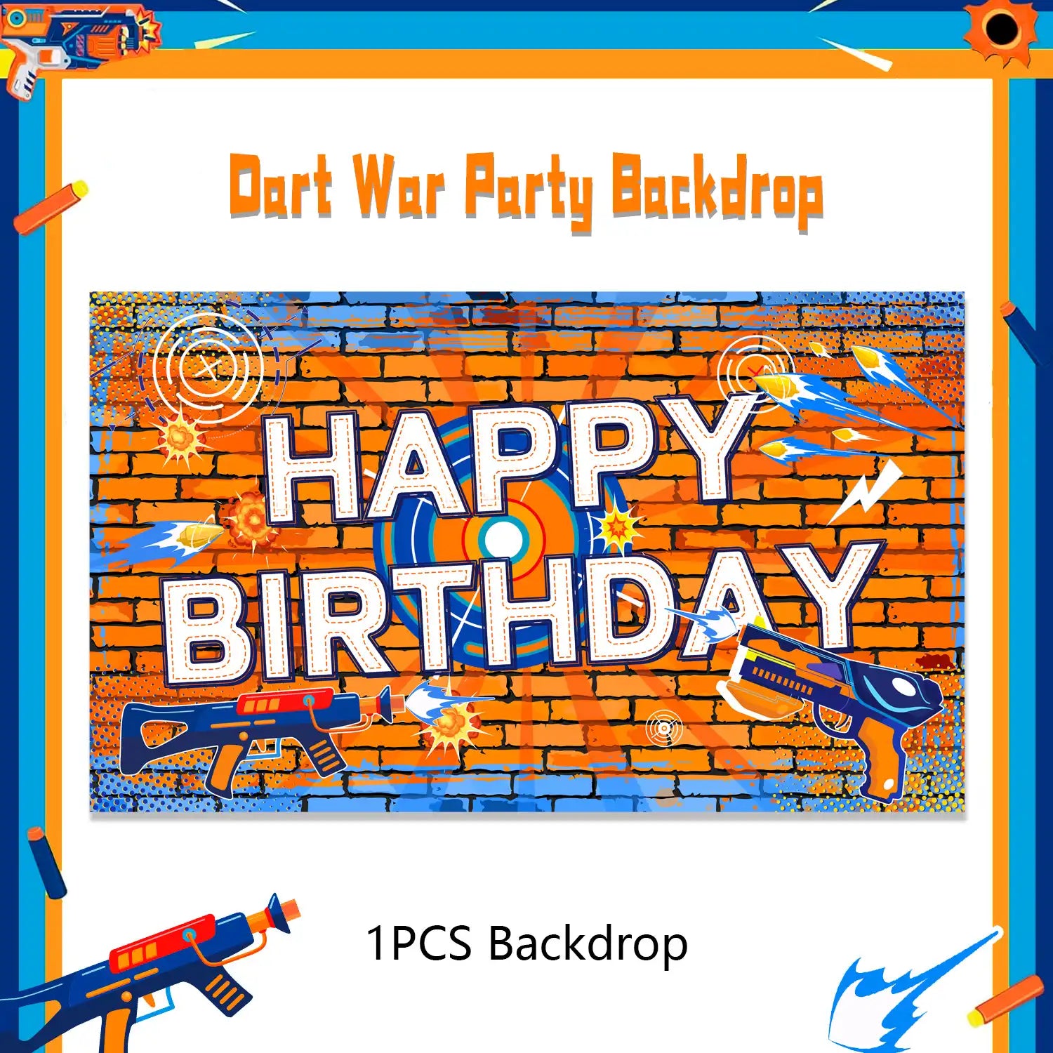 Dart Battle Birthday Party Backdrop, 71x43'' Dart Happy Birthday Backdrop,Gun Themed Birthday Party Backdrop&Dart Battle Birthday Banner Background,for Dart Gun Birthday Party Decorations Supplies