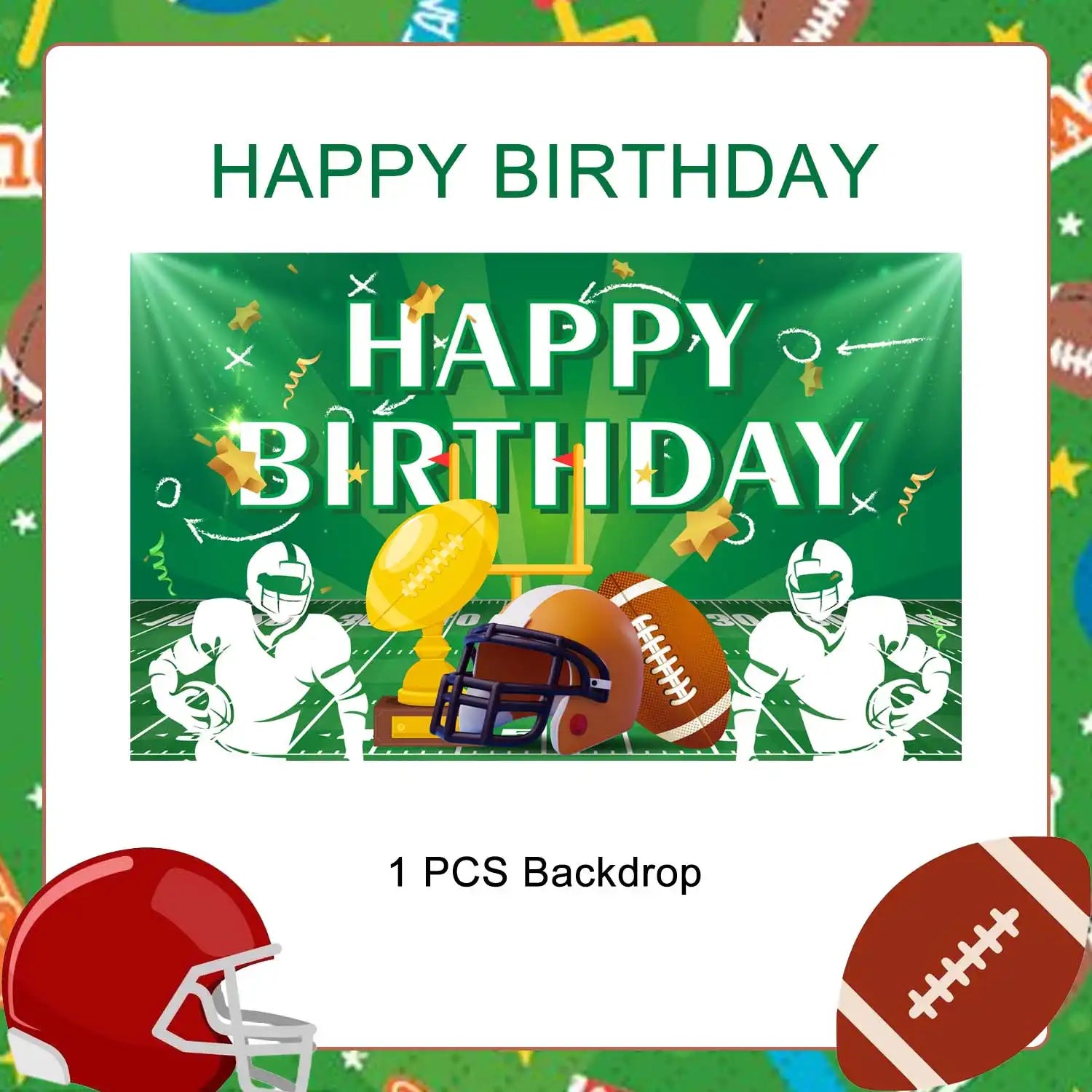 Football Party Backdrop, 71x43'' Football Birthday Party Background, Happy Birthday Football Backdrop & Football Birthday Backdrop, for Football Party Decorations & Football Birthday Decorations