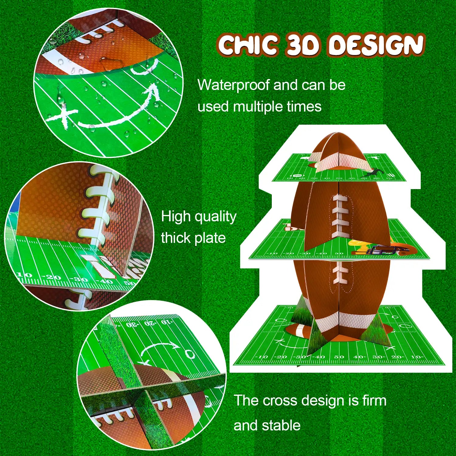 Football Cupcake Stand, 3 Tier Football Party Cake Stand/Football Dessert Stand/Football Cupcake Holder for Football Party Decorations, Super Bowl Decorations or Football Cake Decorations