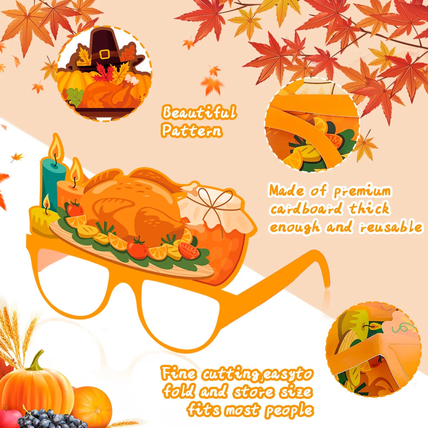 Thanksgiving Glasses Funny, 24 Pcs Thanksgiving Paper Glasses Set - Thanksgiving Party Glasses, Thanksgiving Party Favors Glasses & Thanksgiving Turkey Glasses for Thanksgiving Party Accessories