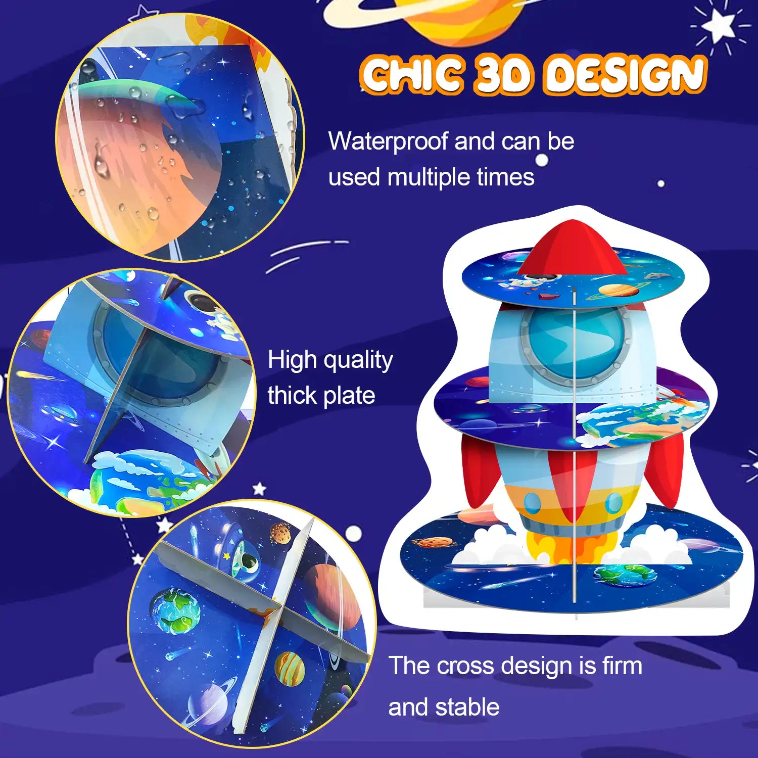 Space Cupcake Stand, 3 Tiers Space Theme Cupcake Stand, Space Cupcake Holder & Space Theme Dessert Tower, for Boys/Girls Space Themed Party Decorations & Outer Space Birthday Decorations