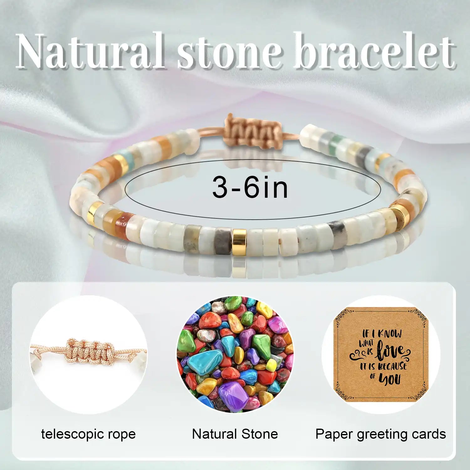 Handmade Natural Crystal Bracelets, Natural Stone Bracelets White Semi-Precious Gemstone Beaded Bracelets, Inspirational Bracelets for Women Teen Spiritual Bracelet Gift
