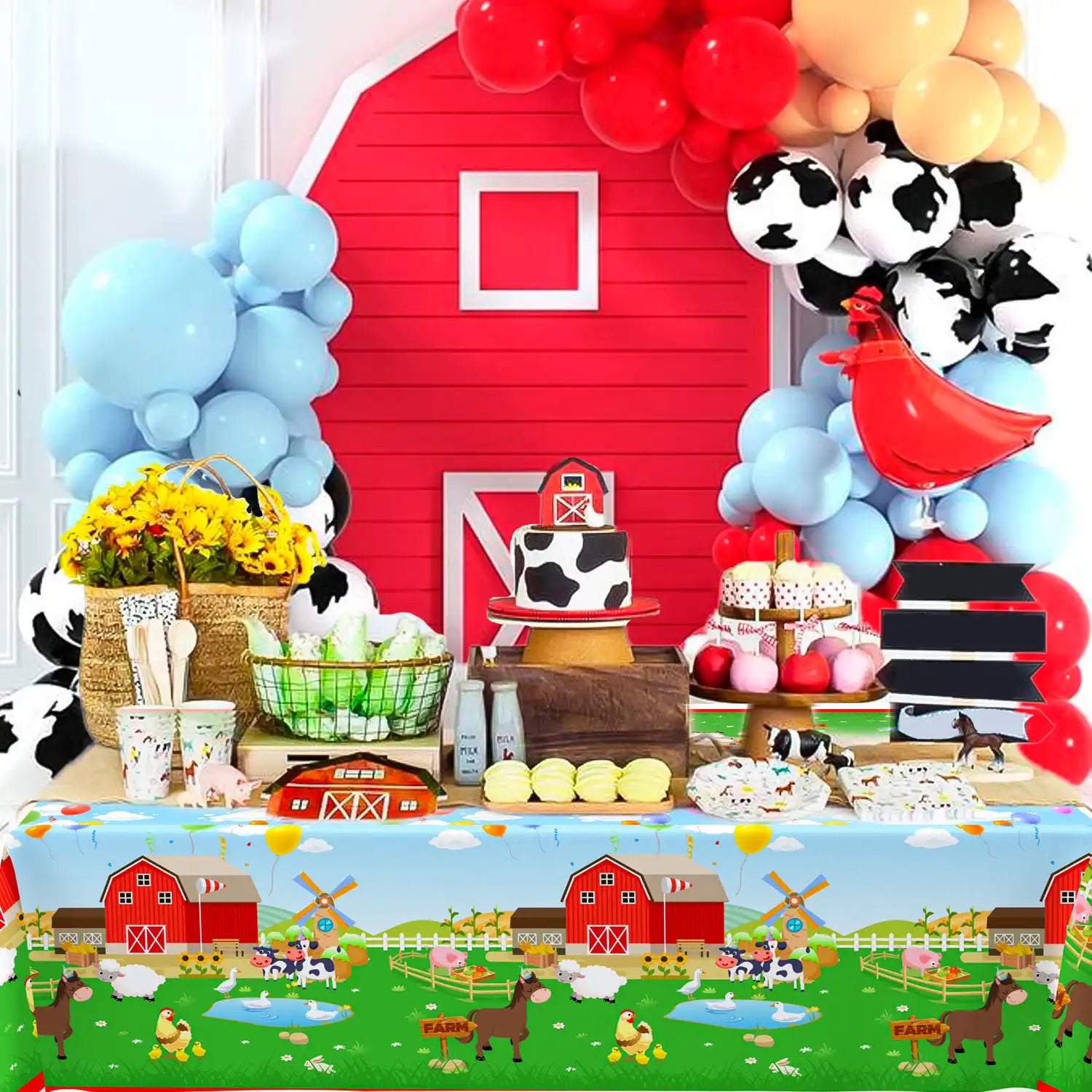 Farm Animal Tablecloth,3pcs Barnyard Theme Tablecloths Set - Farm Animal Party Tablecloth,Farm Tablecloth & Farm Animals Tablecover, for Farm Party Decorations & Farm Birthday Decorations Supplies