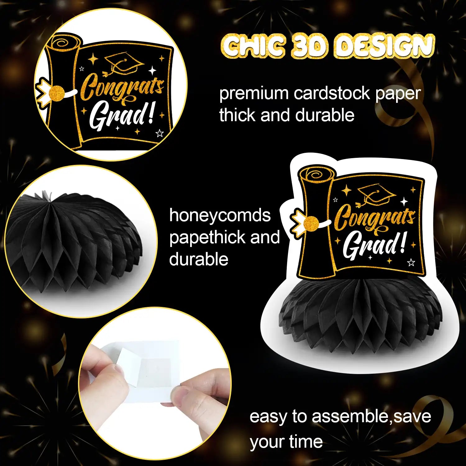 Graduation Honeycomb Decorations - 9pcs Graduation Party Honeycomb Decor/Graduation Honeycomb Centerpieces/Graduation Honeycomb Table Decor, Graduation Honeycomb Sign for Graduation Decorations 2025