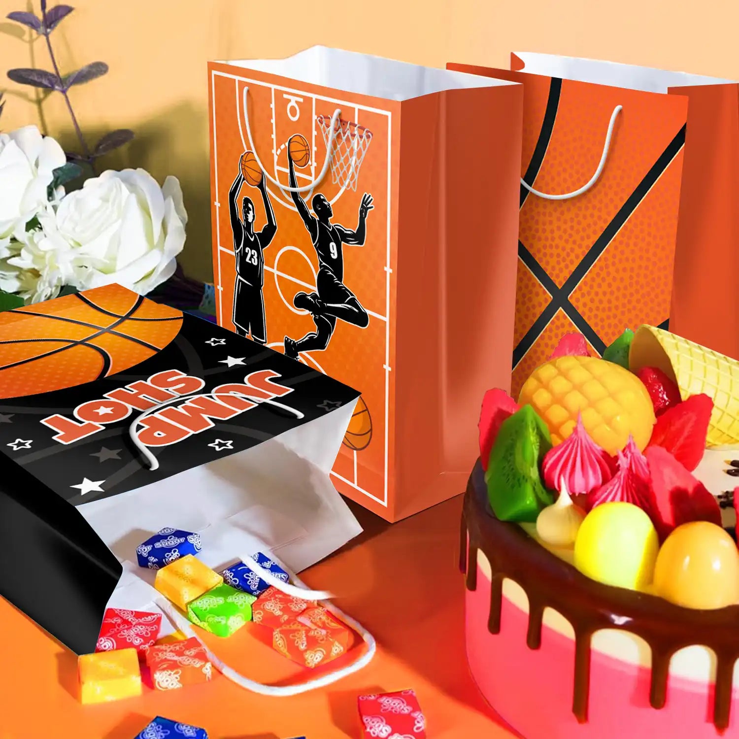Basketball Gift Bags, 24 Pcs Basketball Gifts Paper Bag Set - Basketball Treat Bags, Basketball Party Bags & Basketball Goody Bags for Basketball Party Decorations & Basketball Birthday Decorations