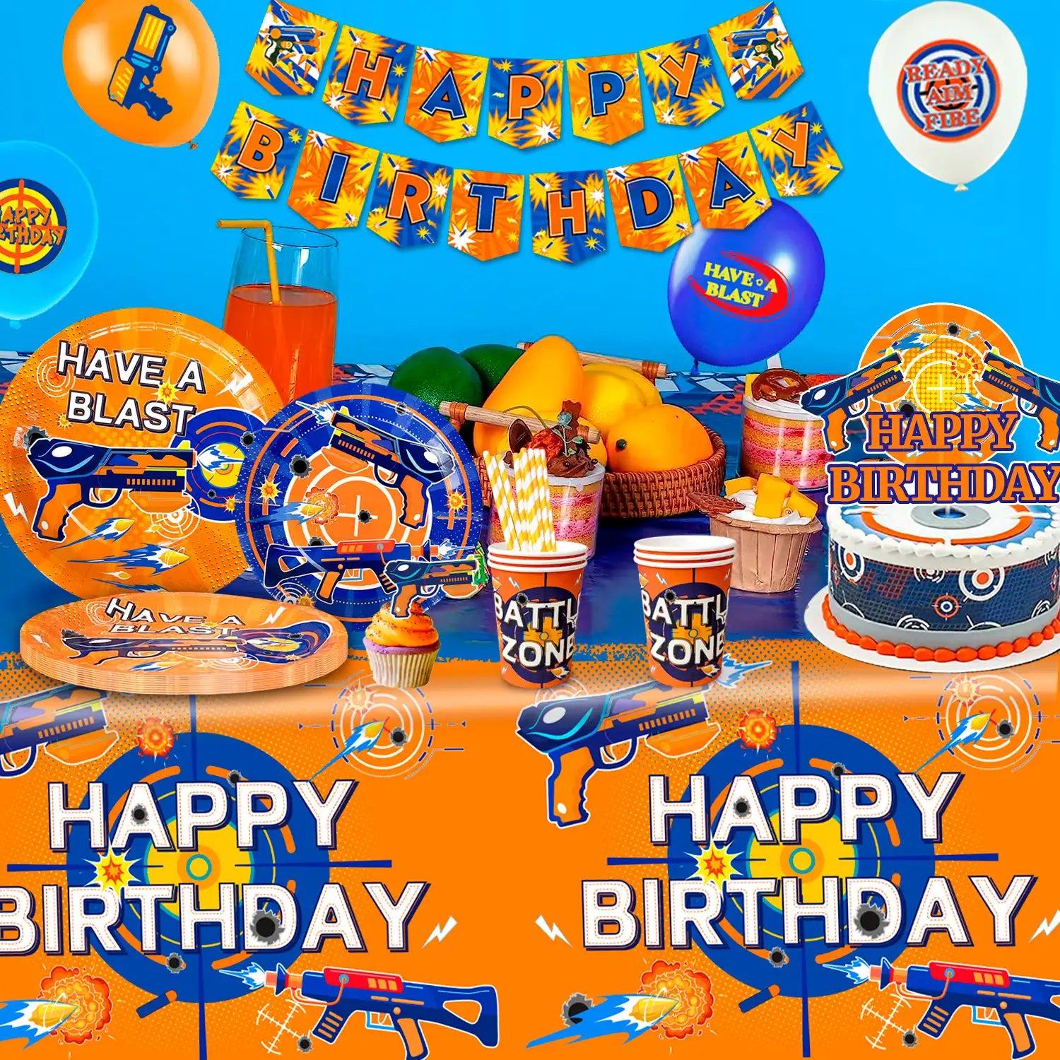 Dart Birthday Party Supplies, 16 Guests Dart War Party Decorations Tableware Set - Dart War Plates Cups Napkins Tablecloth Banner Balloon Backdrop Cake Topper etc Dart War Party Supplies