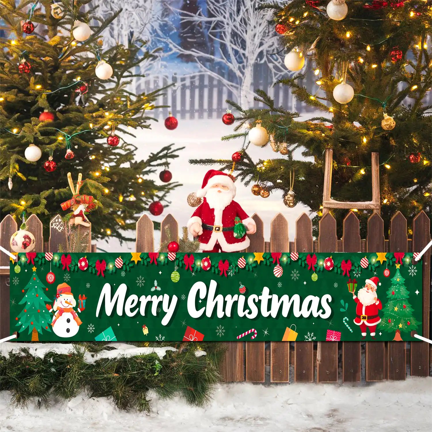 Merry Christmas Yard Banner,118x19.6'' Christmas Fence Banner Set-Large Merry Christmas Banner,Christmas Party Yard Banner&Christmas Banners for Outside for Yard/Garden/Porch Christmas Decorations