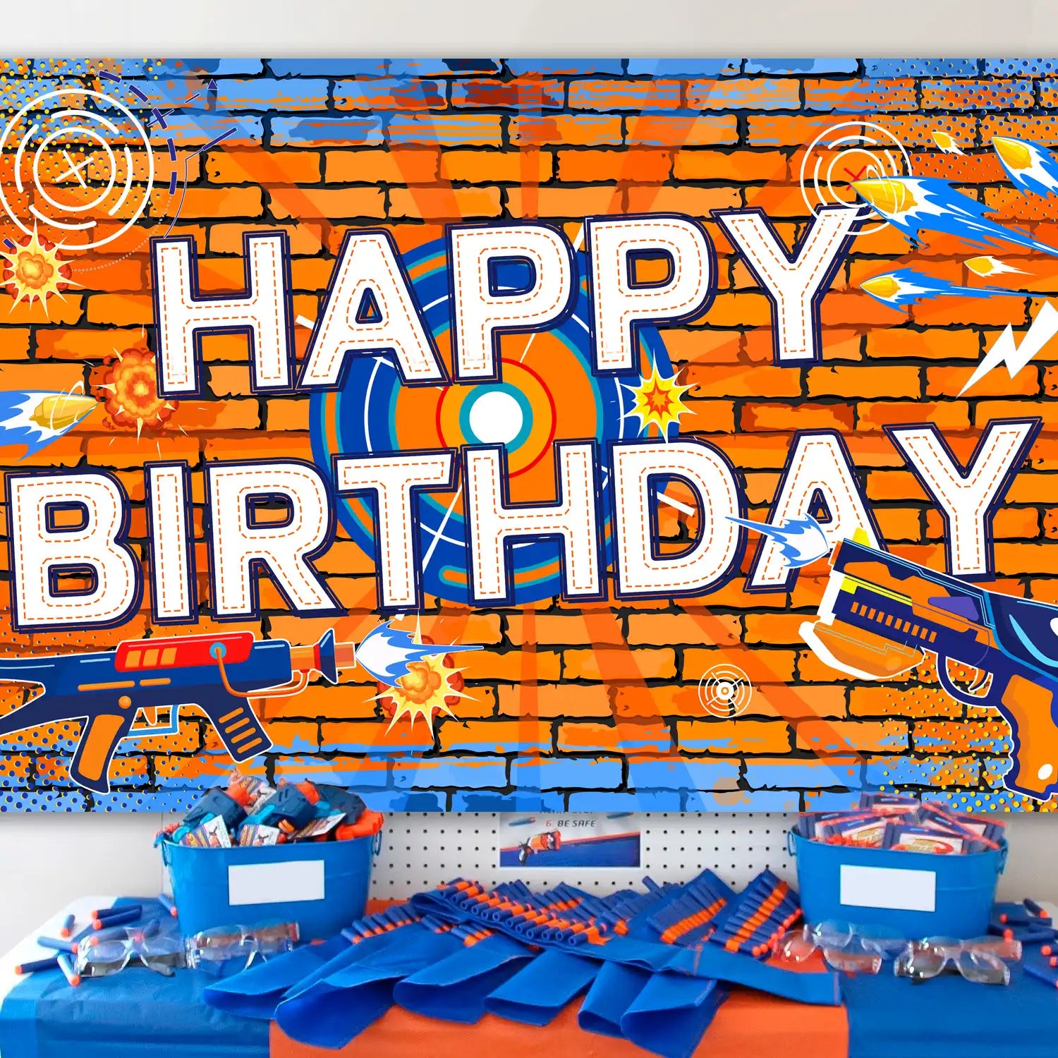 Dart Battle Birthday Party Backdrop, 71x43'' Dart Happy Birthday Backdrop,Gun Themed Birthday Party Backdrop&Dart Battle Birthday Banner Background,for Dart Gun Birthday Party Decorations Supplies