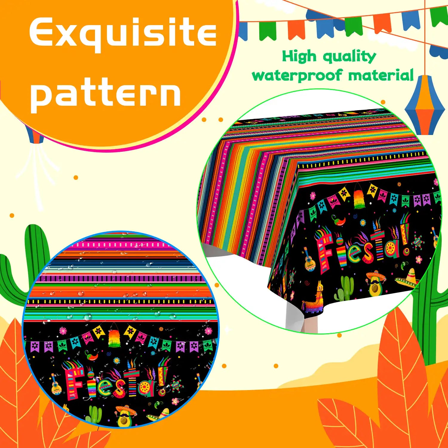 Mexican Fiesta Party Tablecloth, 3 Pcs Mexican Fiesta Tablecloths Set - Mexican Tablecloth for Fiesta, Cinco de Mayo Table Covers & Cinco de Mayo Fiesta Tablecloth, for Mexican Fiesta Party Decorations