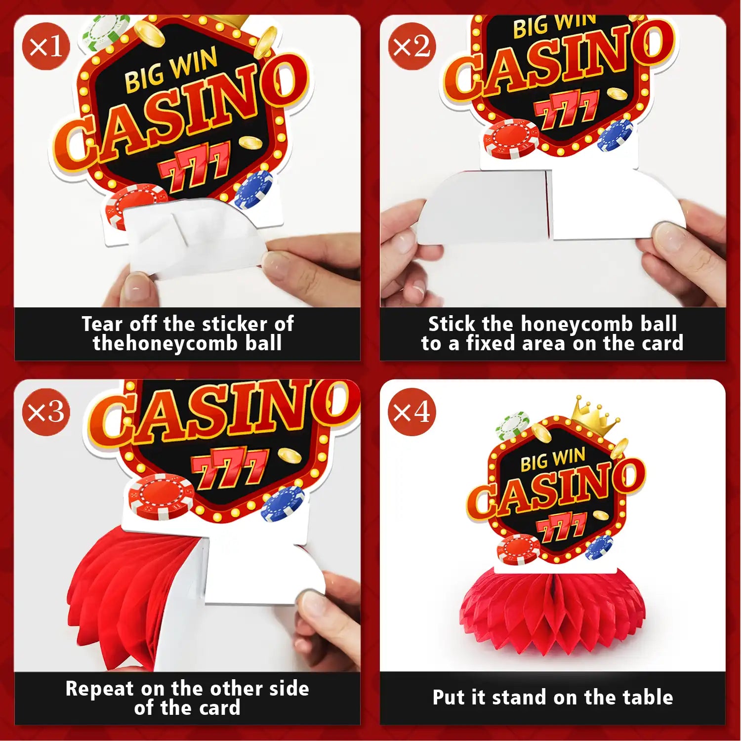 Casino Honeycomb Centerpieces, 9 Pcs Casino Theme Honeycomb Centerpieces & Casino Centerpiece Table Decorations for Casino Party Decorations & Las Vegas Party Decorations