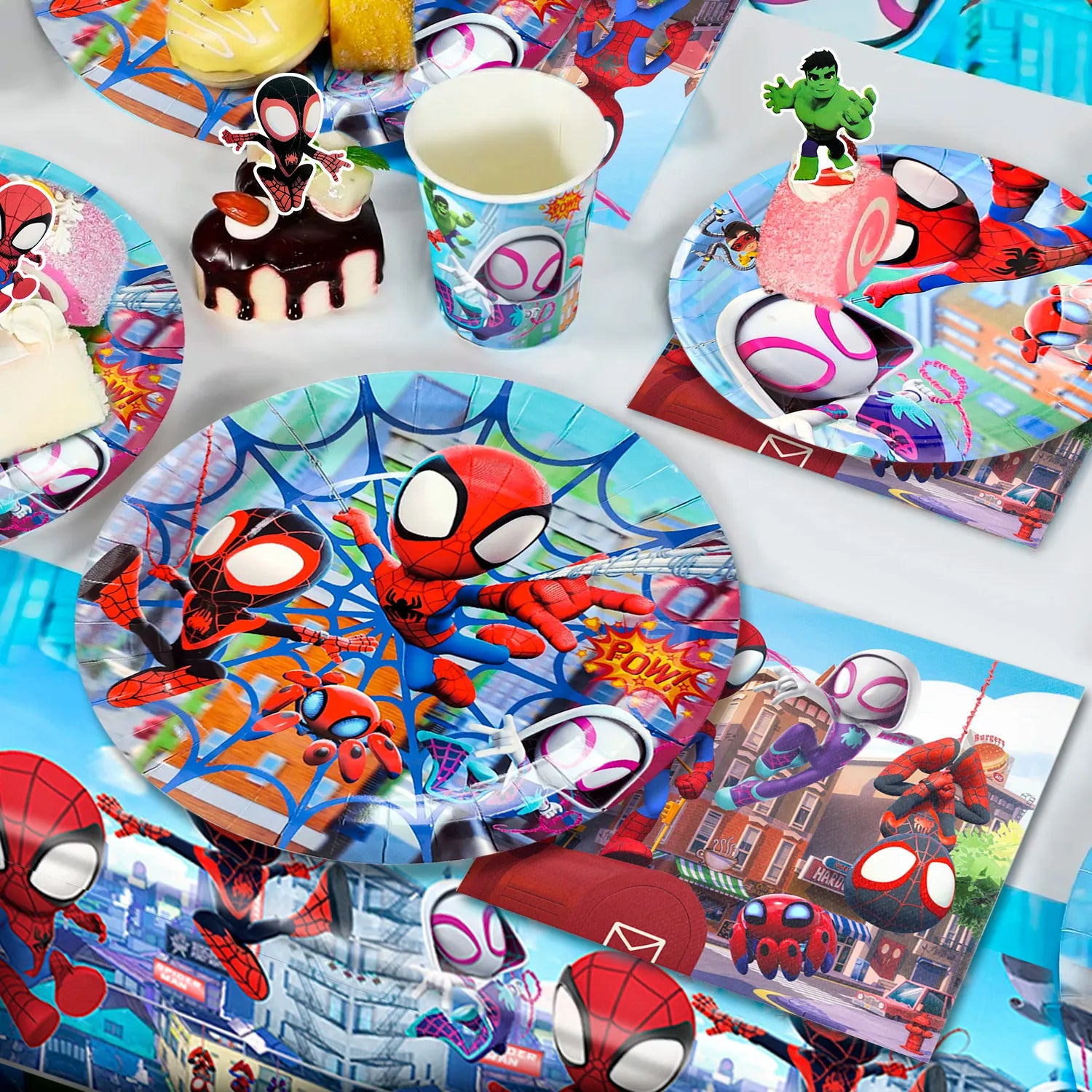 Little Spiderman and Friends Party Supplies, 84 Pcs Spiderman Birthday Decorations and Party Tableware Set - Spiderman Decorations Balloons Banners and Spiderman Tablecloths Plates Cups Napkins etc