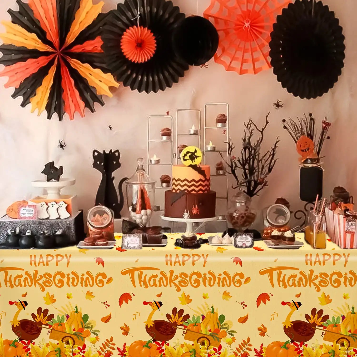 Thanksgiving Party Tablecloth,3pcs Thanksgiving Tablecloth Set-Fall Pumpkin Maple Thanksgiving Table Cloth&Thanksgiving Decorations Tablecloth,for Thanksgiving Party Decorations&Fall Party Decorations